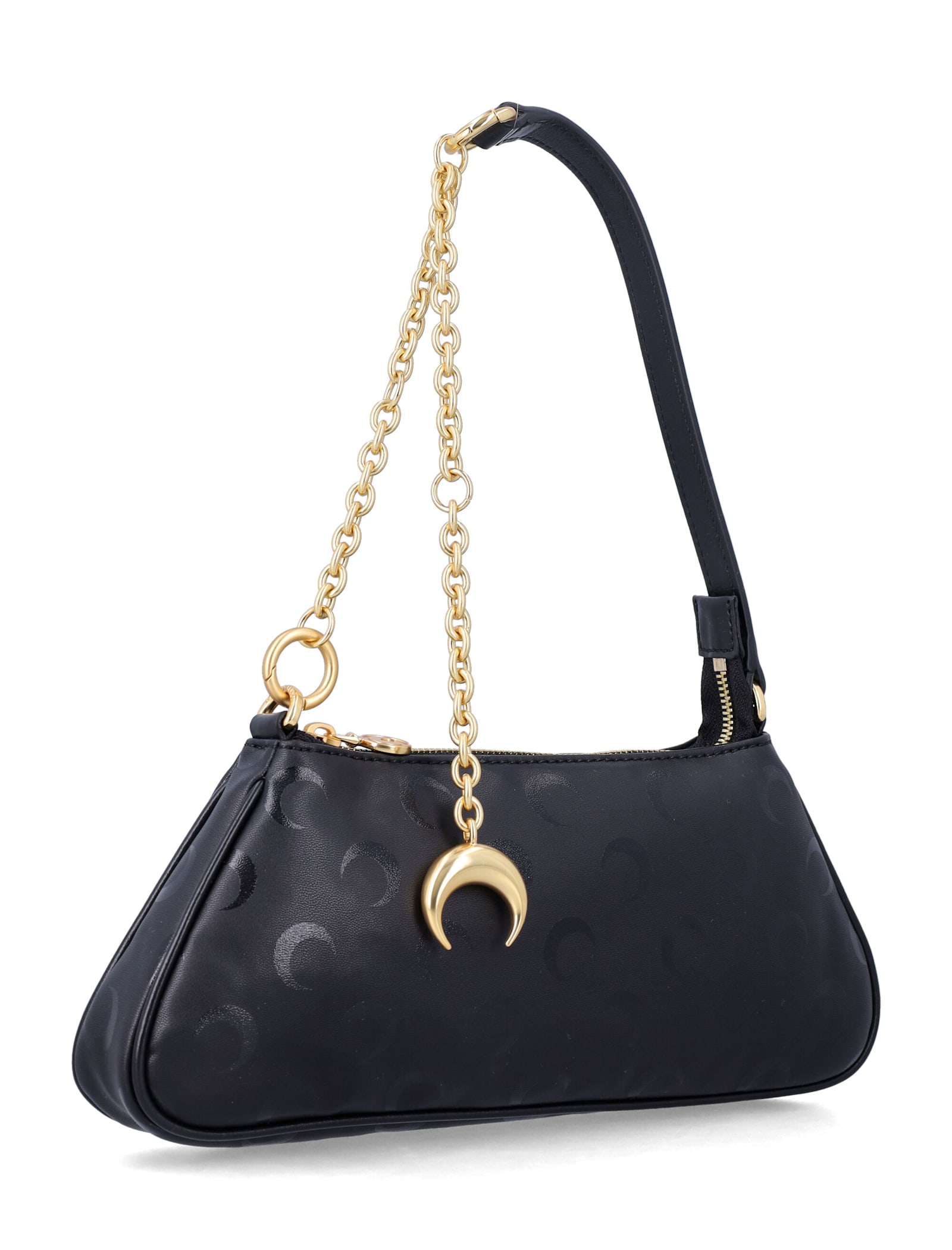 Marine Serre Crescent Shoulder Bag Gold Chain Strap In Black