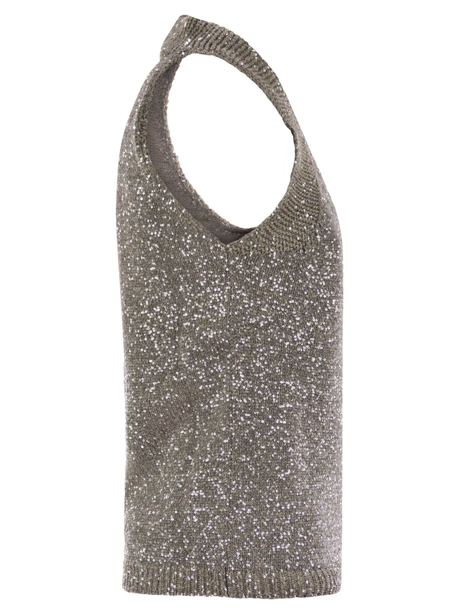 Fabiana Filippi Cotton Knit Tank Top With Sequins In Grey