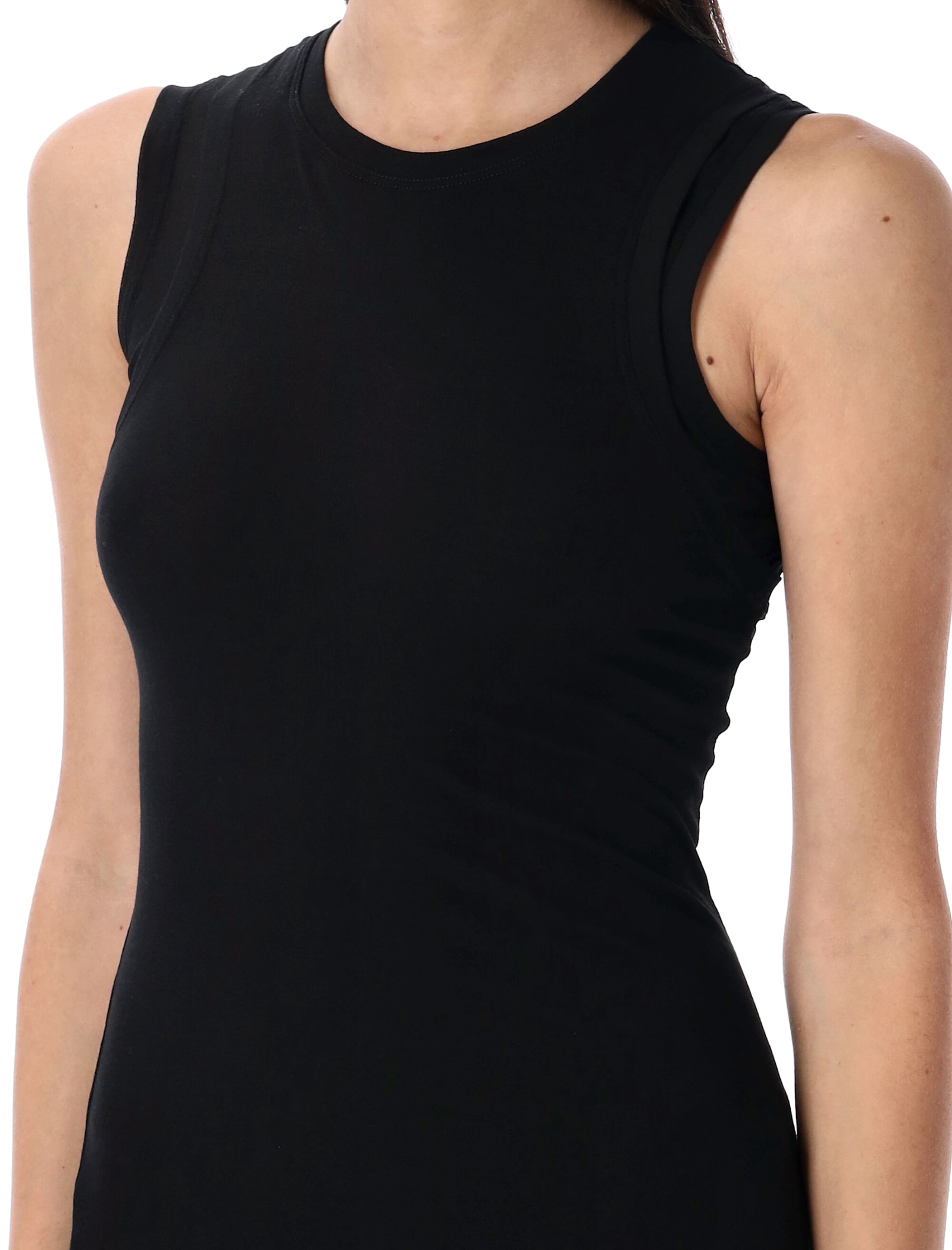 Jil Sander Sleeveless Crew Neck Midi Dress Stretch Fabric In Black