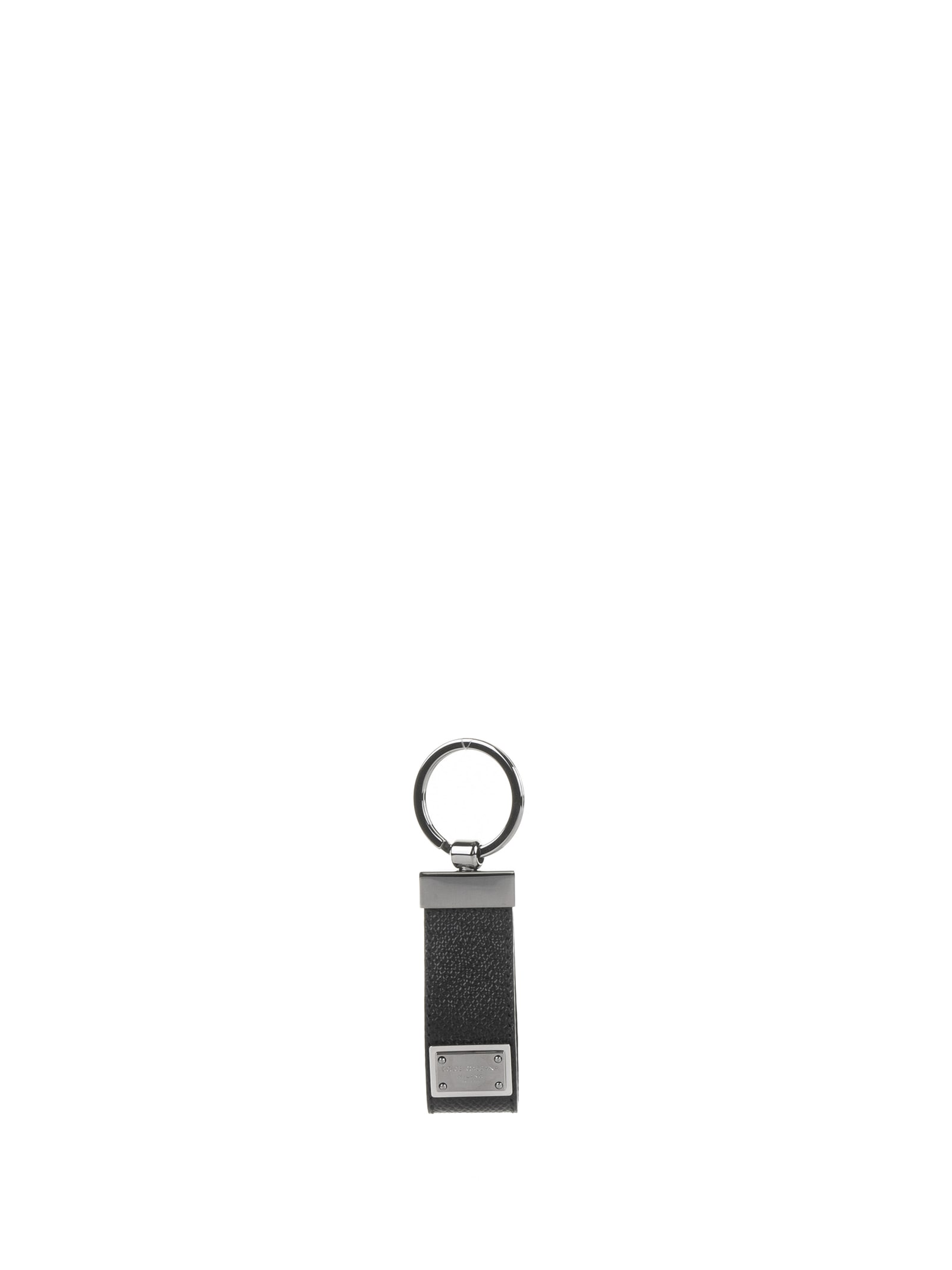 Shop Dolce & Gabbana Leather Key Ring With Logo In Nero