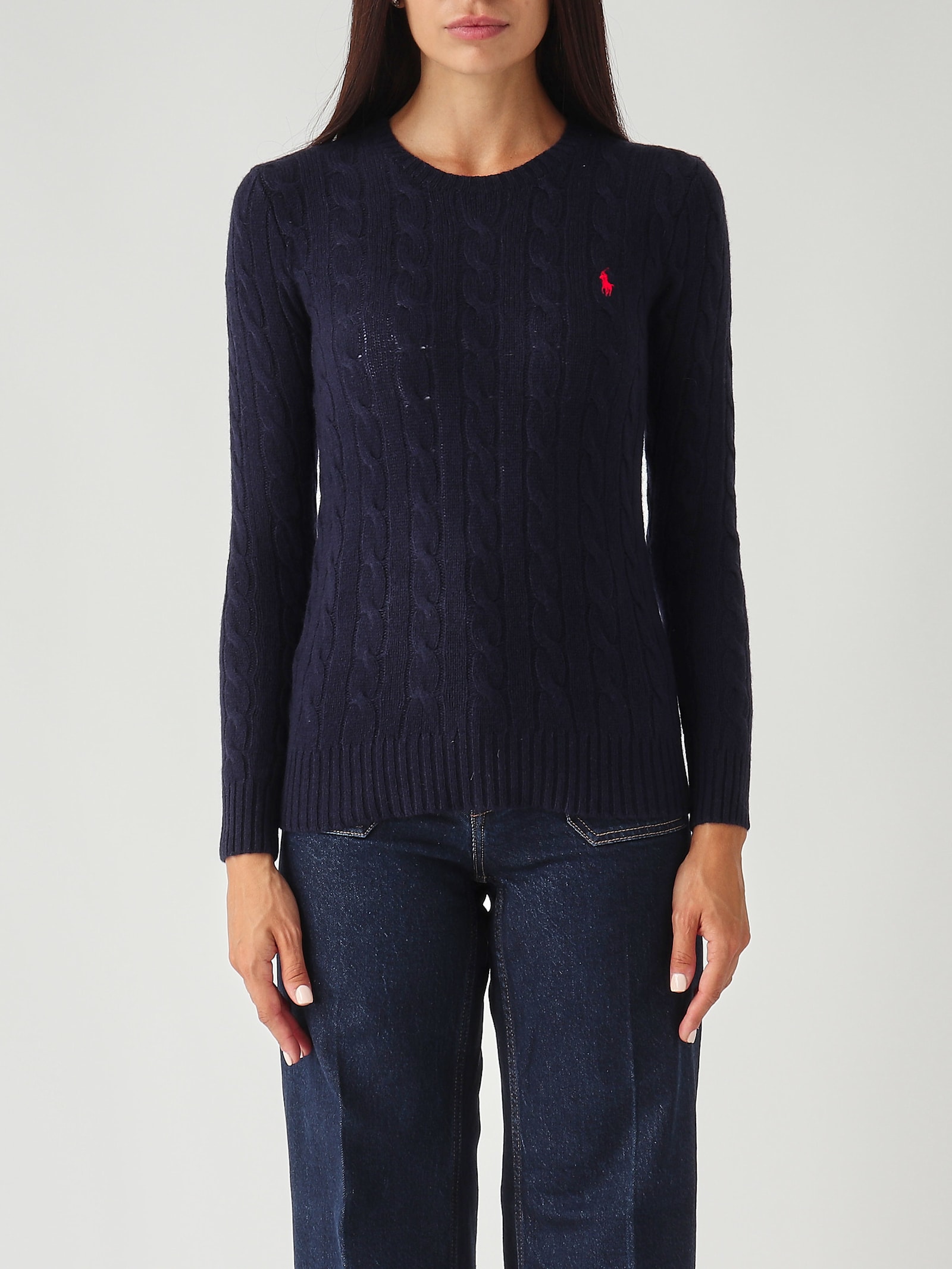 Polo Ralph Lauren Girocollo In Lana E Cashmere A Trecce Sweater In Blue