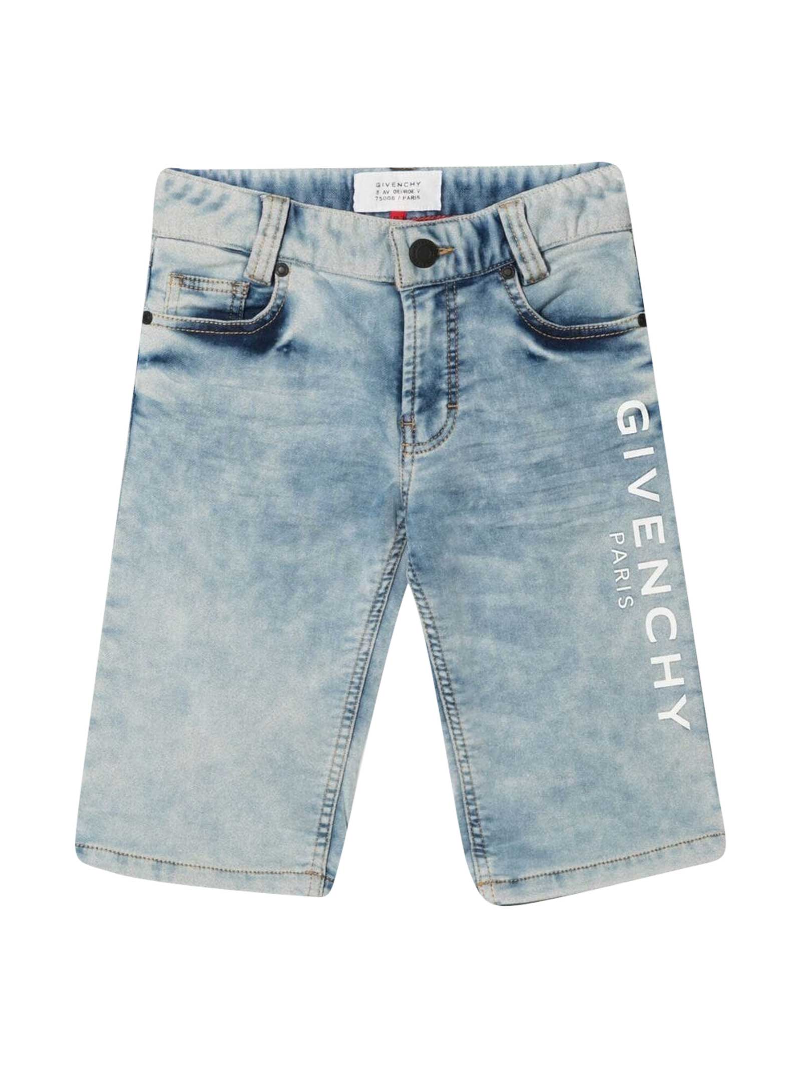 Shop Givenchy Denim Shorts With Print In Grigio