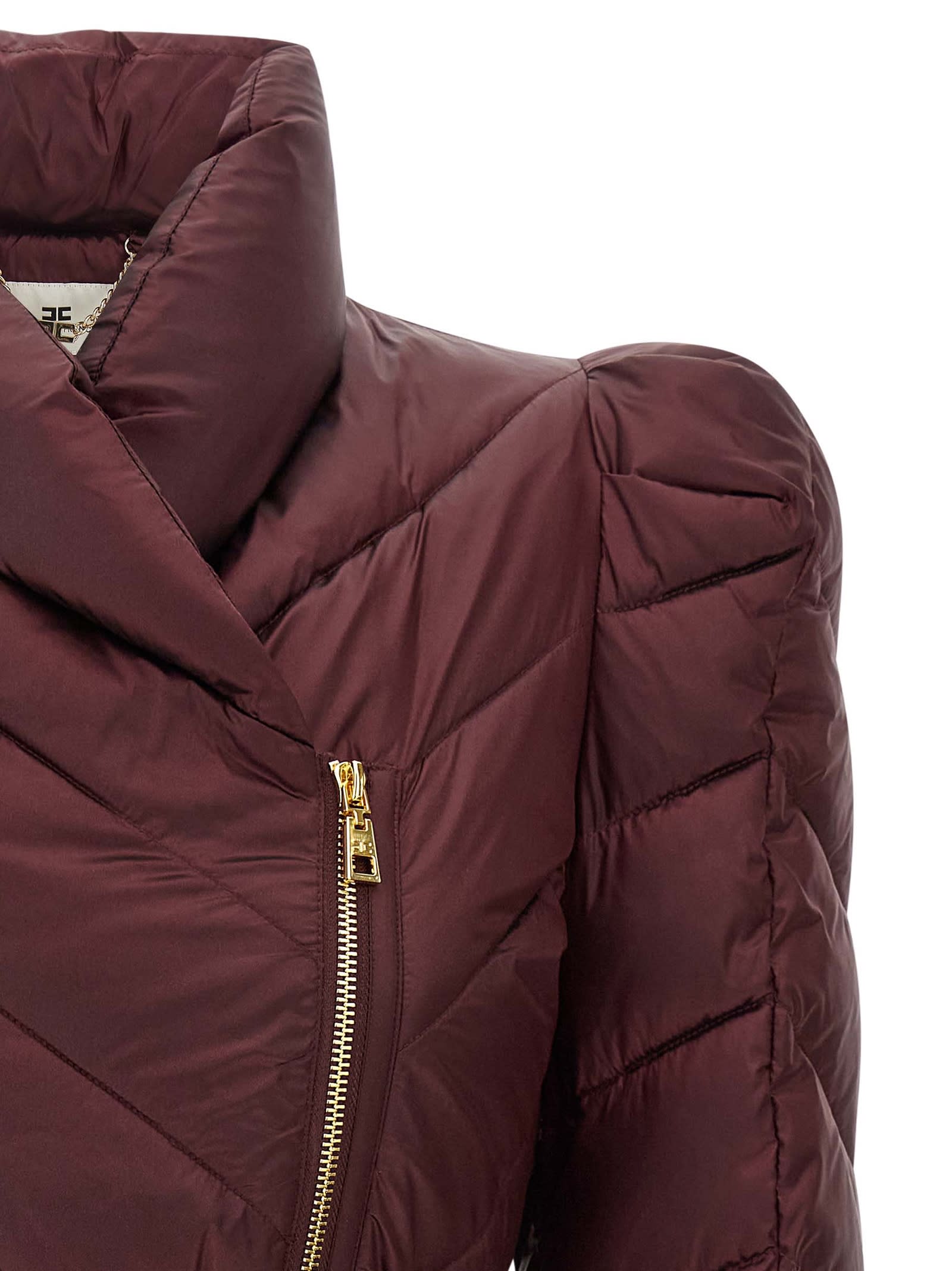 Elisabetta Franchi Vela Fabric Down Jacket Puffer Jackets Bordeaux In Burgundy