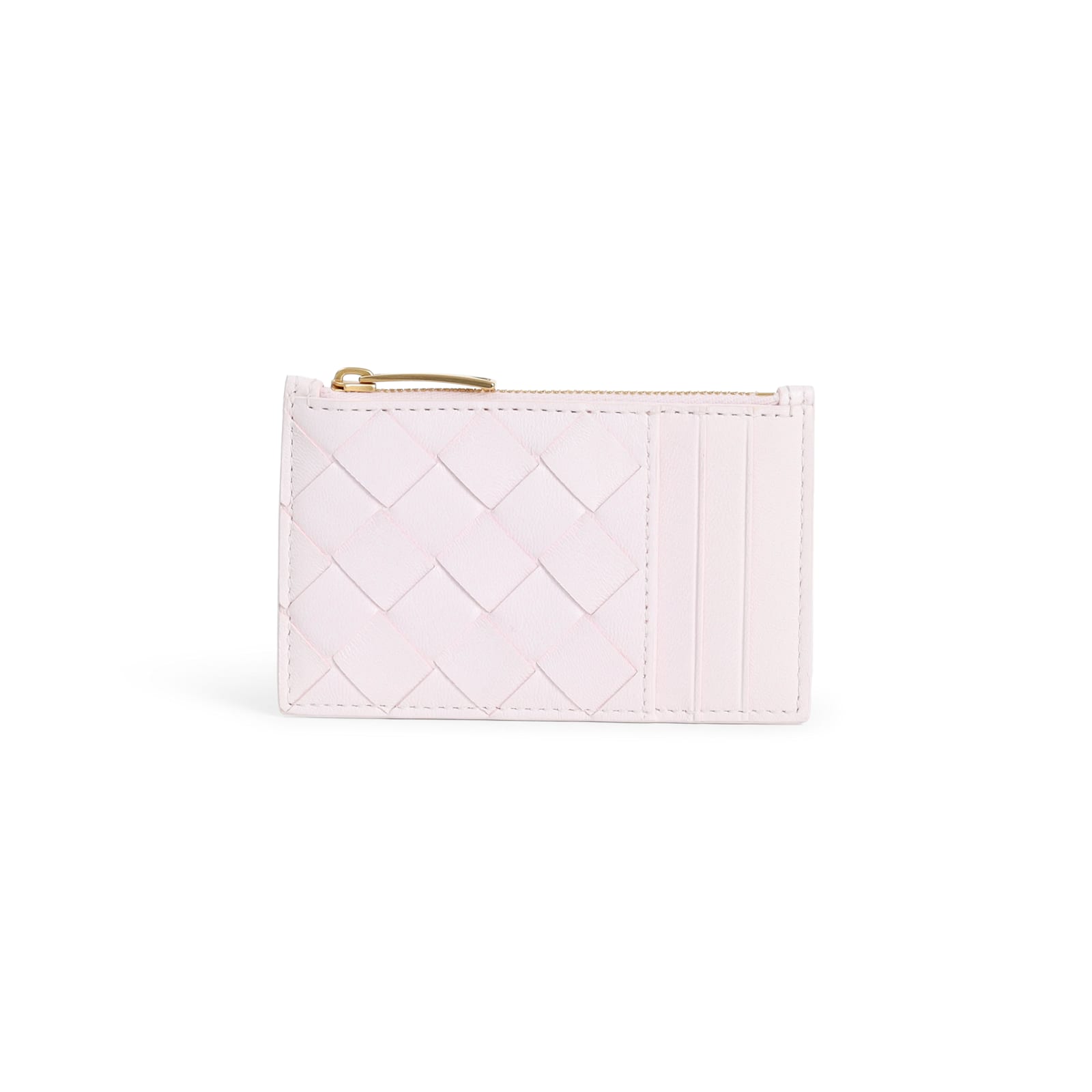 Shop Bottega Veneta Leather Card Case In Bliss Washed Gold