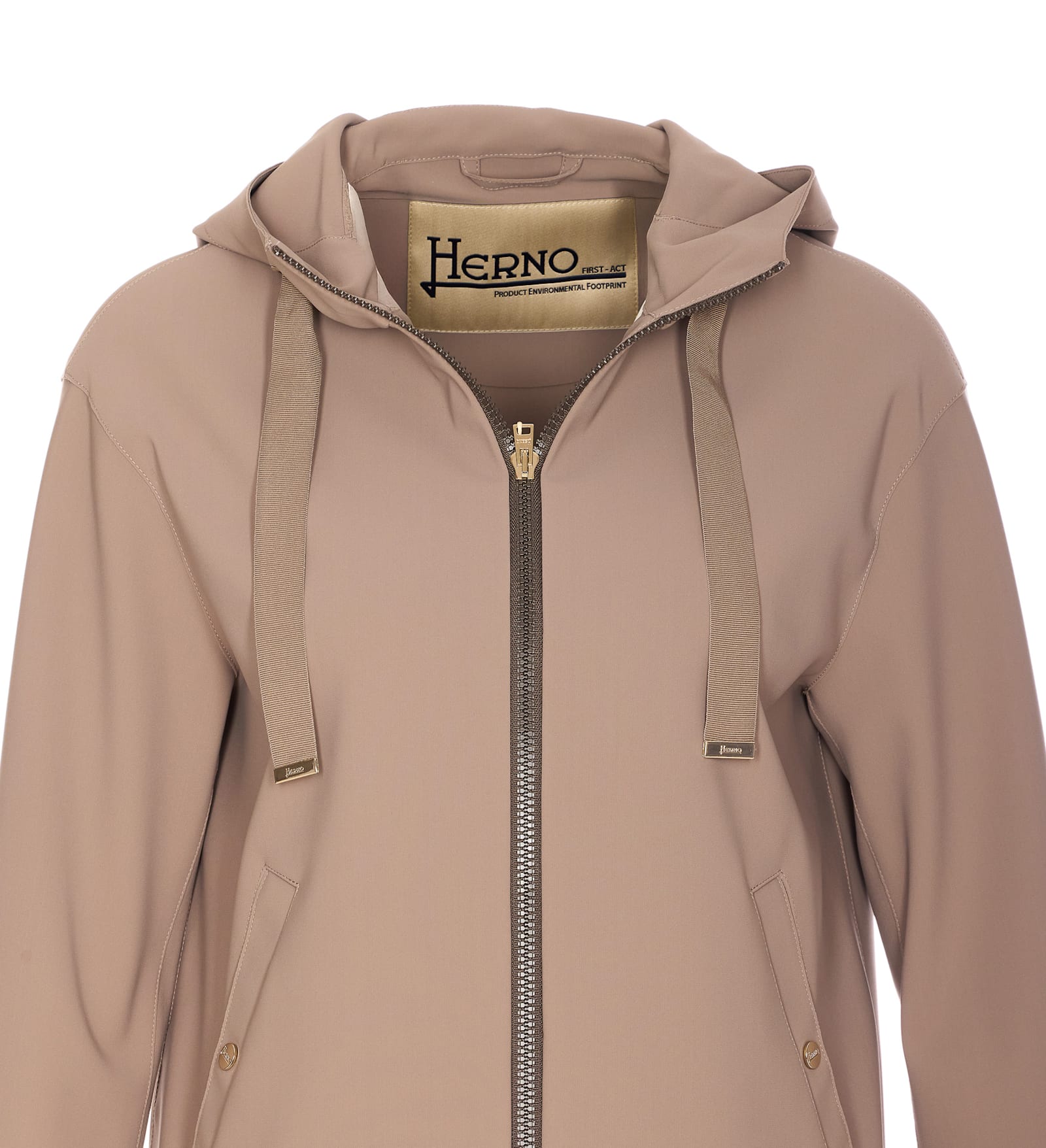 Herno Zip-up Hooded Jacket In Brown