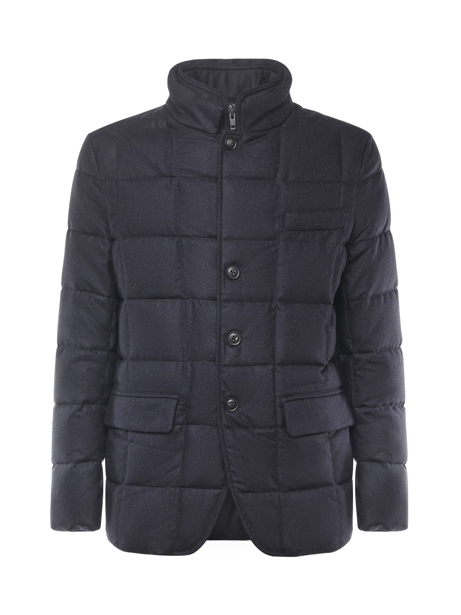 Fay Short Down Jacket In Carded Wool Flannel In Blue