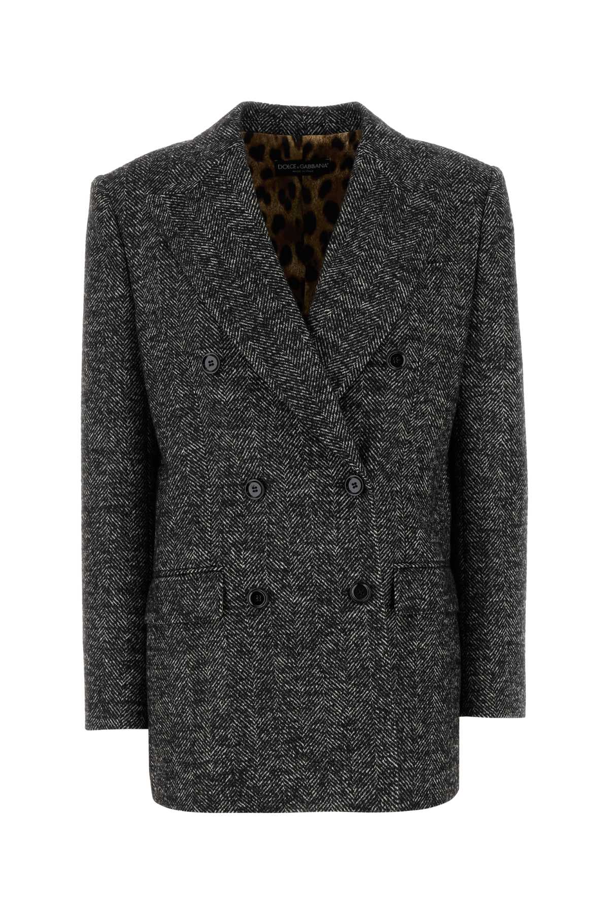 Dolce & Gabbana Embroidered Wool Blend Blazer In Black