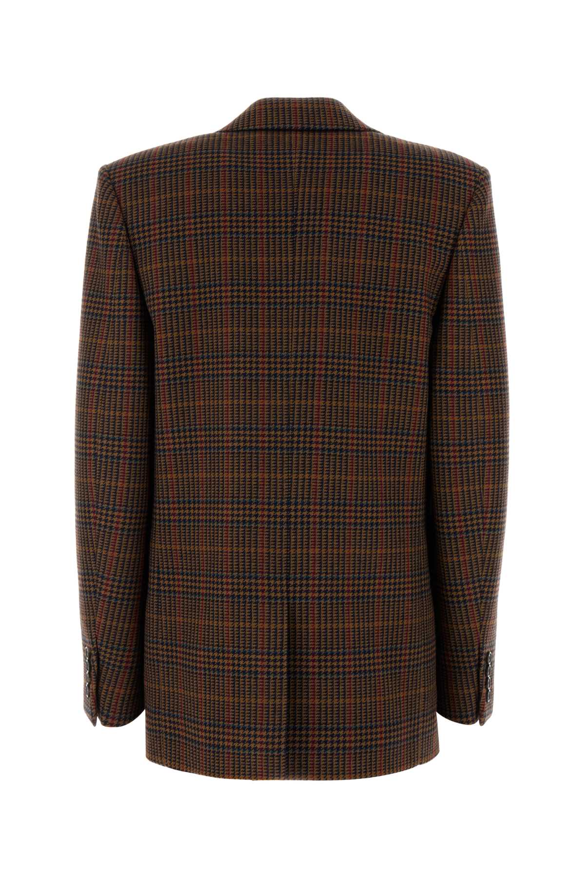 Saint Laurent Embroidered Wool Blazer In Brown