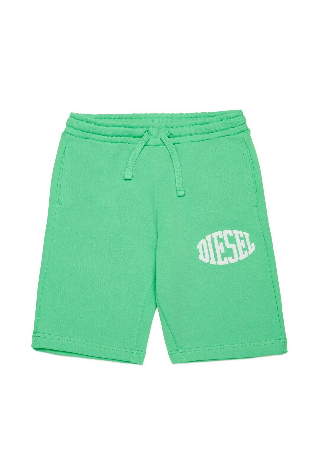 Diesel Kids' Pbol Logo Printed Drawstring Shorts In Verde
