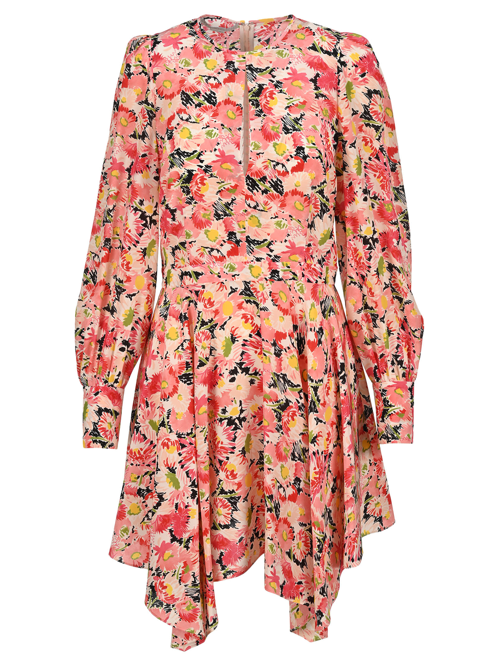 Stella Mccartney Watercolor Floral Print Long-sleeve Asymmetrical Dress