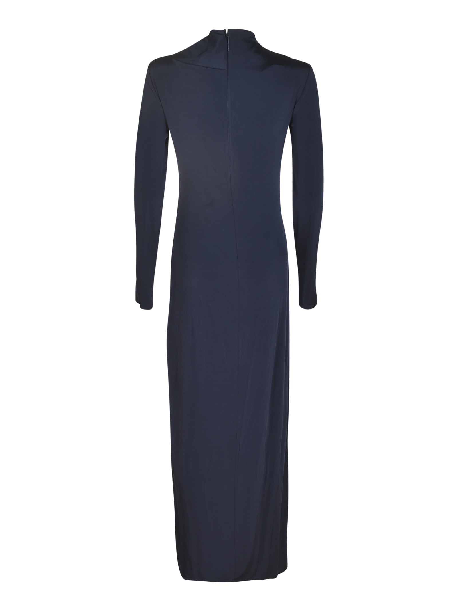 Shop Giorgio Armani Rear Zip Wrap Long-sleeved Dress In Blue