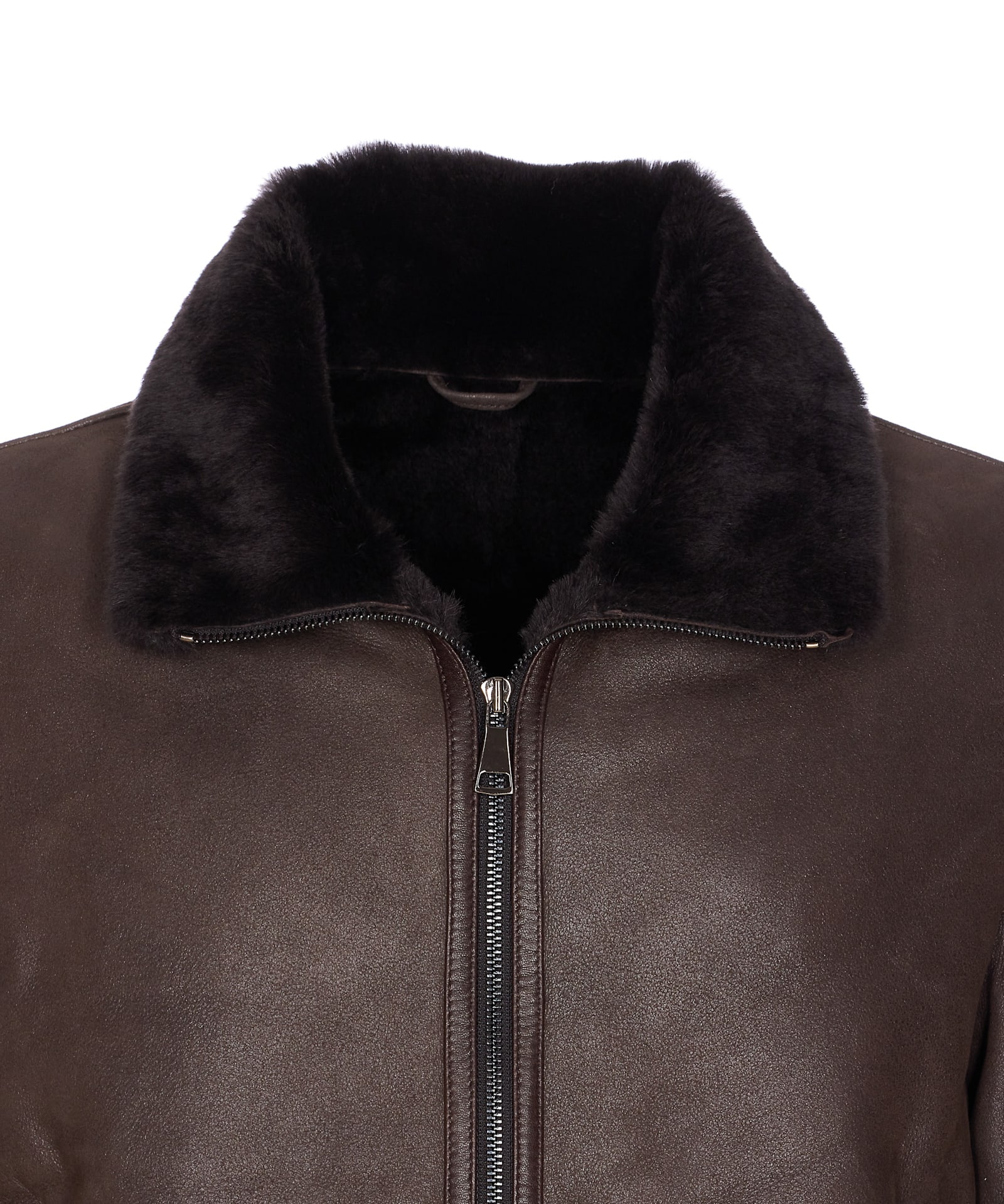 Sword 6.6.44 Brown Shearling Jacket Frontal Zip Closure In Brown