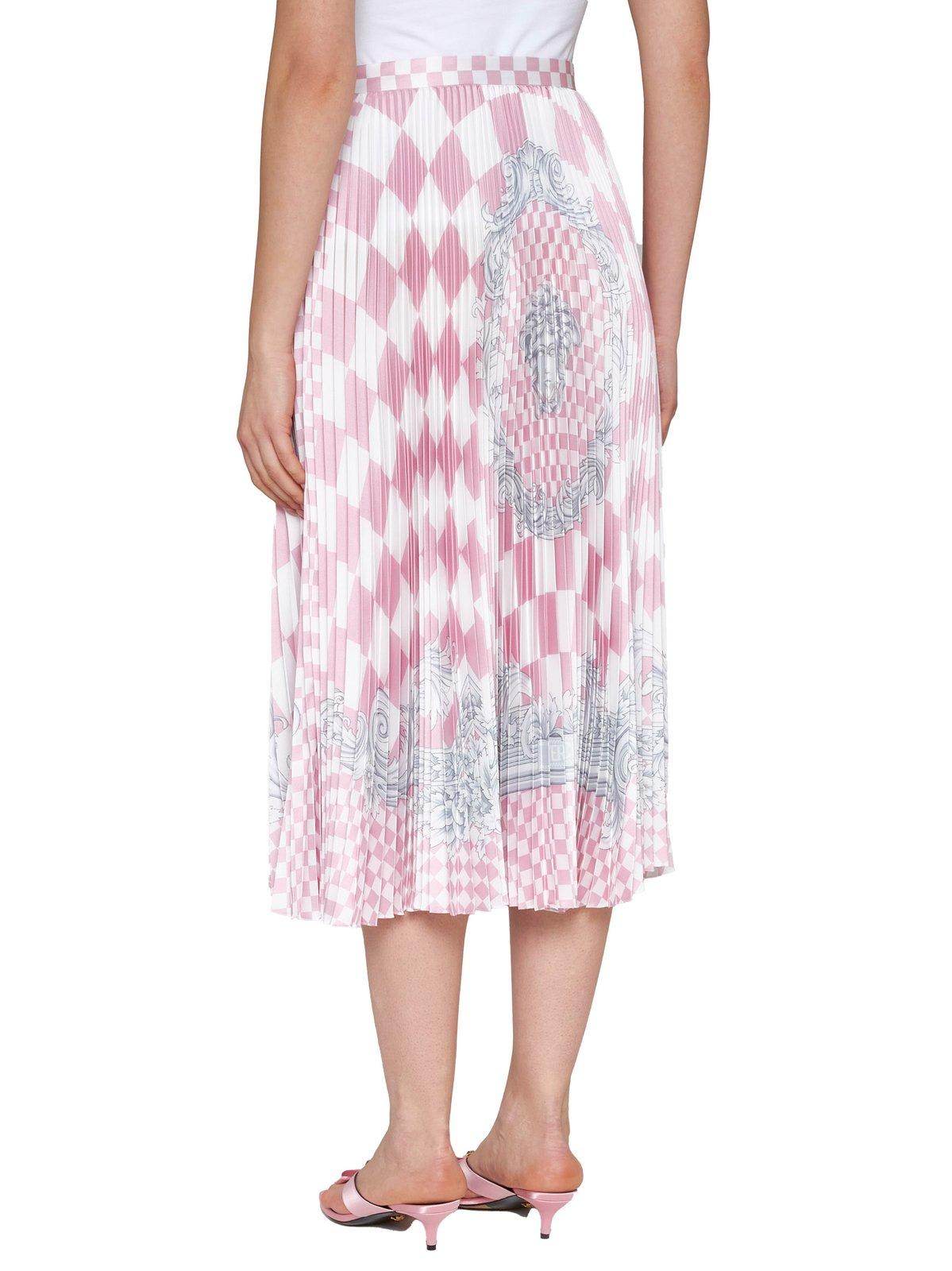 Shop Versace Pleated Straight Hem Midi Skirt In Multicolor