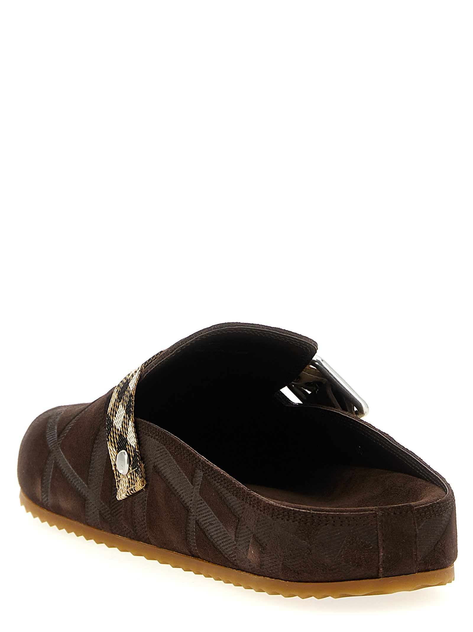 Burberry Strap Patterned Round Toe Rubber Sole Slip-on In Brown