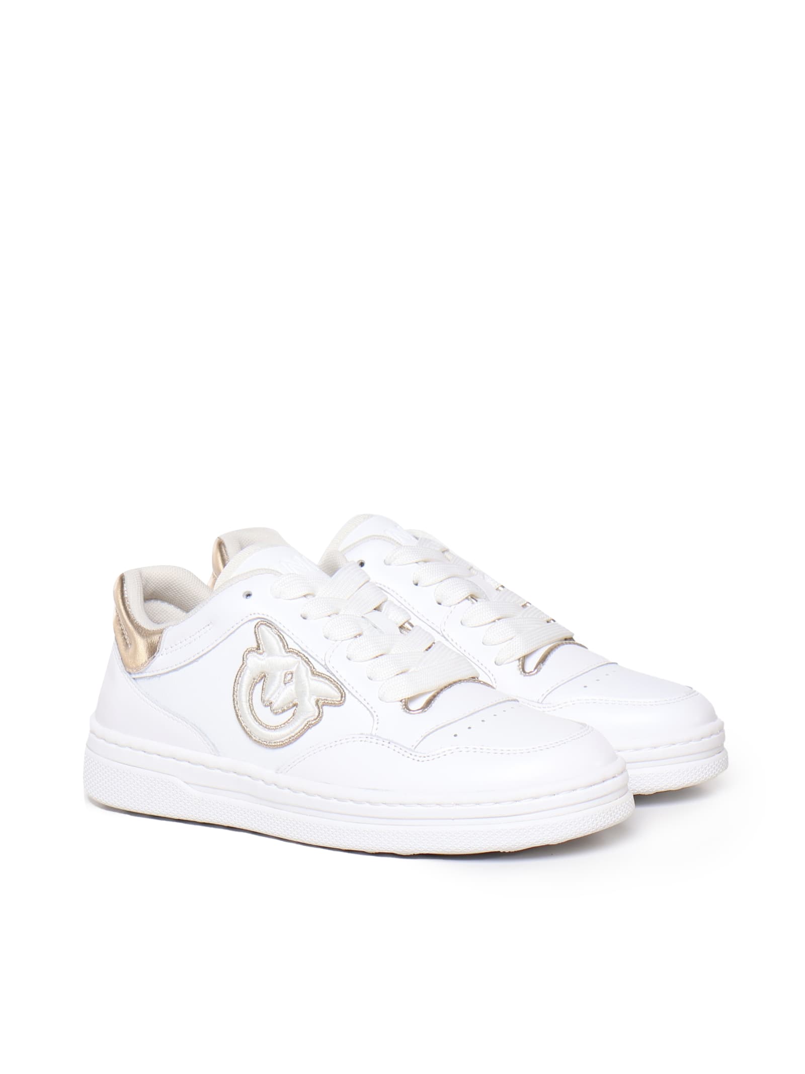 Shop Pinko Mandy Sneakers In Calfskin In White, Gold