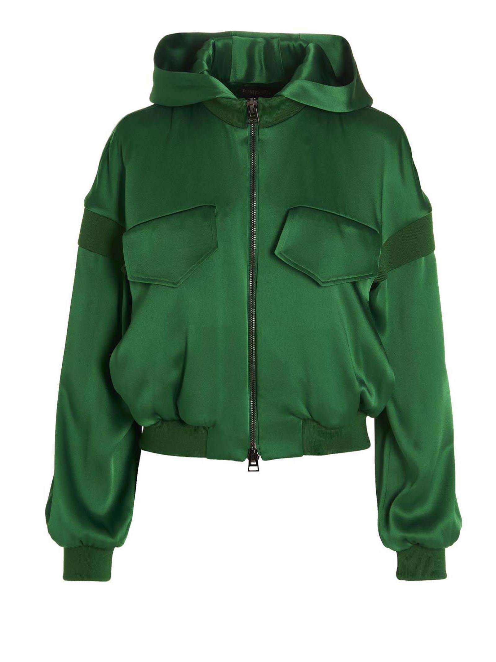 Tom Ford Satin Hooded Jacket In Green