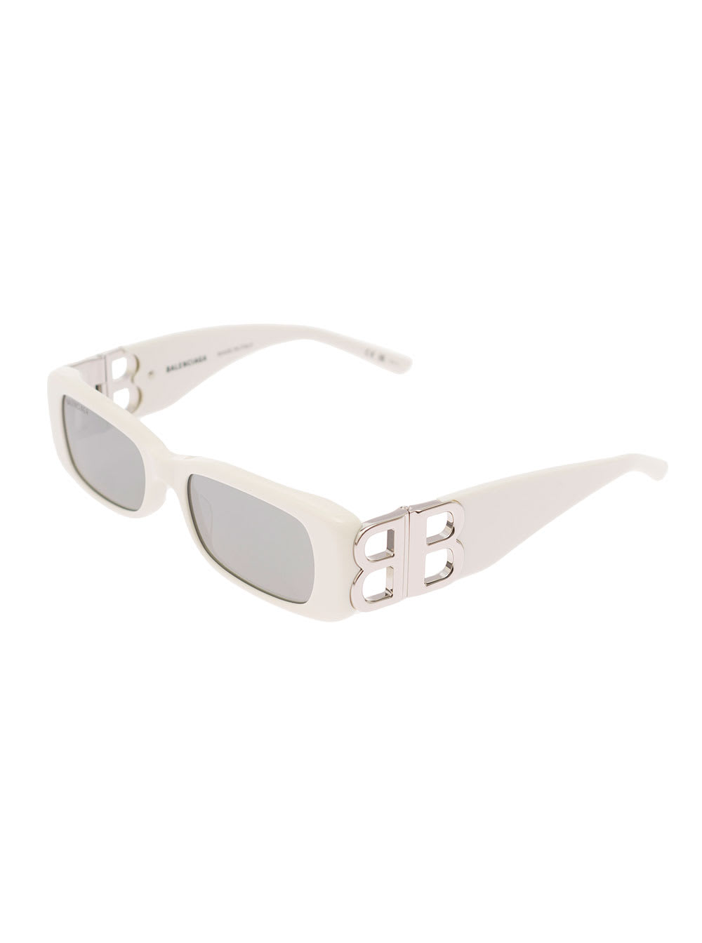 Shop Balenciaga Dynasty Rectangle White Rectangular Sunglasses With Silver-tone Detailing In Acetate Woman