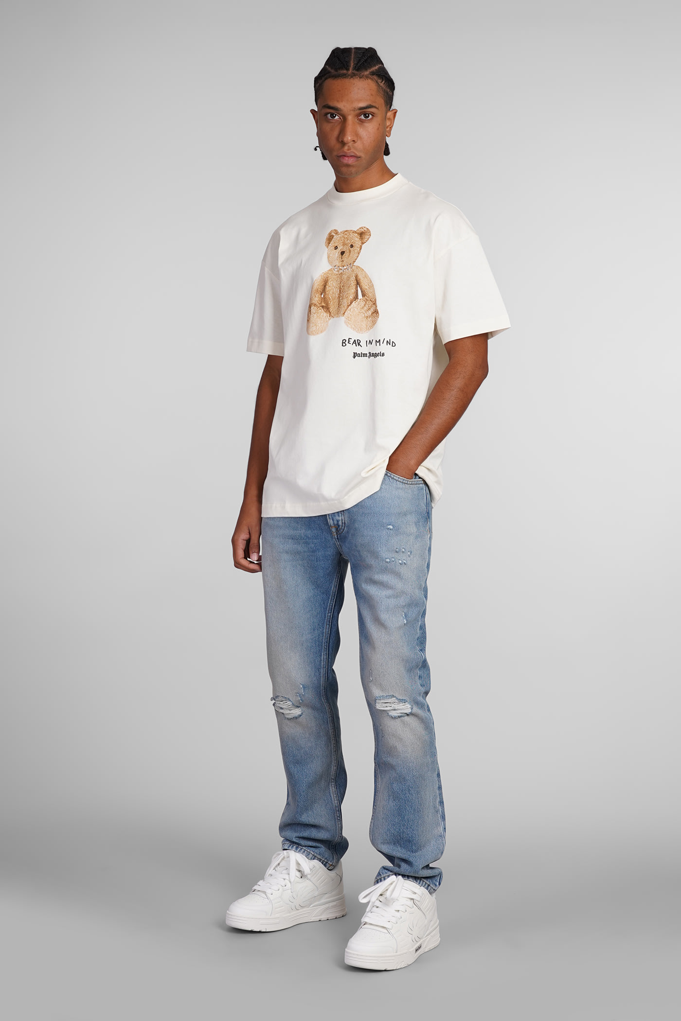 Shop Palm Angels T-shirt In Beige Cotton