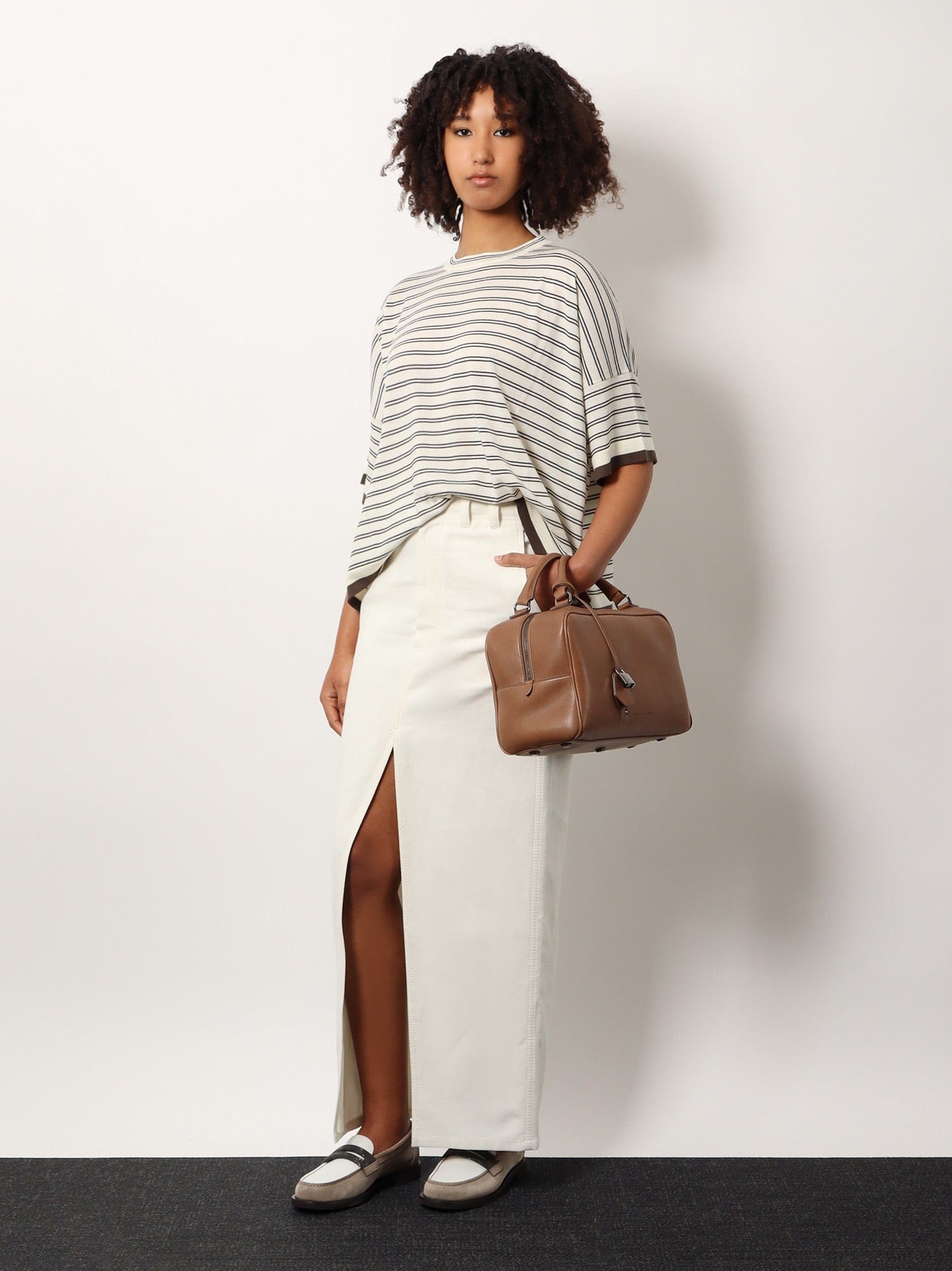 Shop Brunello Cucinelli Cotton And Linen Skirt With Diagonal Motif In White