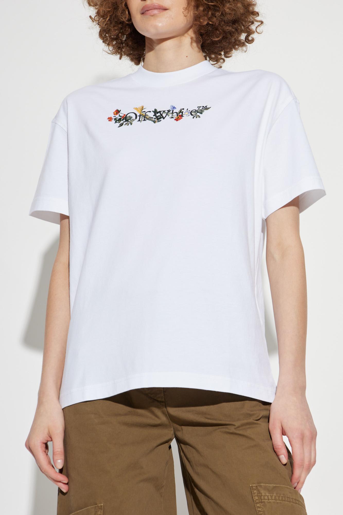 Off-white White T-shirt With Embroidered Floral Logo