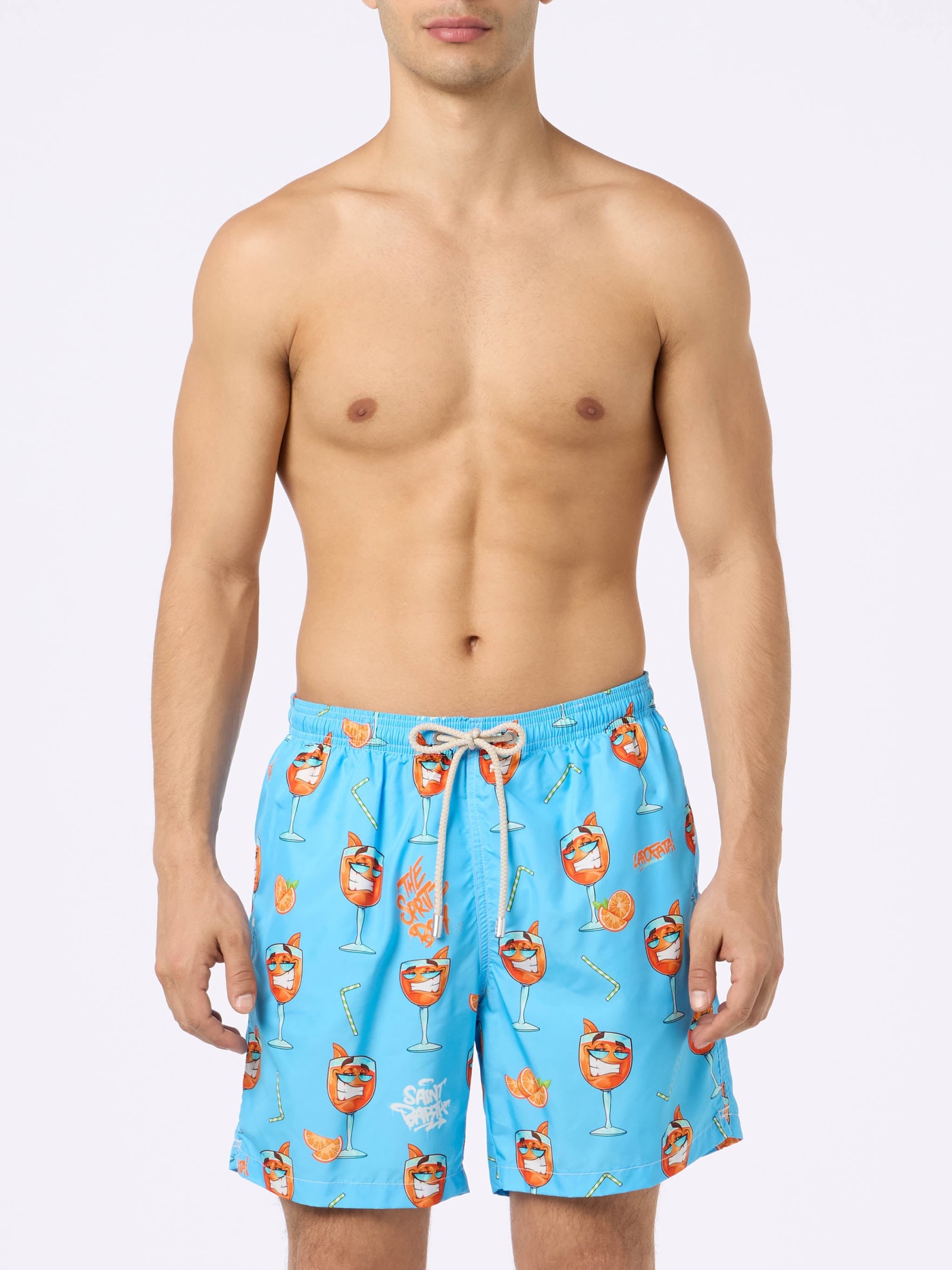 MC2 SAINT BARTH MAN LIGHTWEIGHT FABRIC SWIM-SHORTS LIGHTING WITH CRYPTOPUPPETS PRINT CRYPTOPUPPETS SPECIAL EDITION