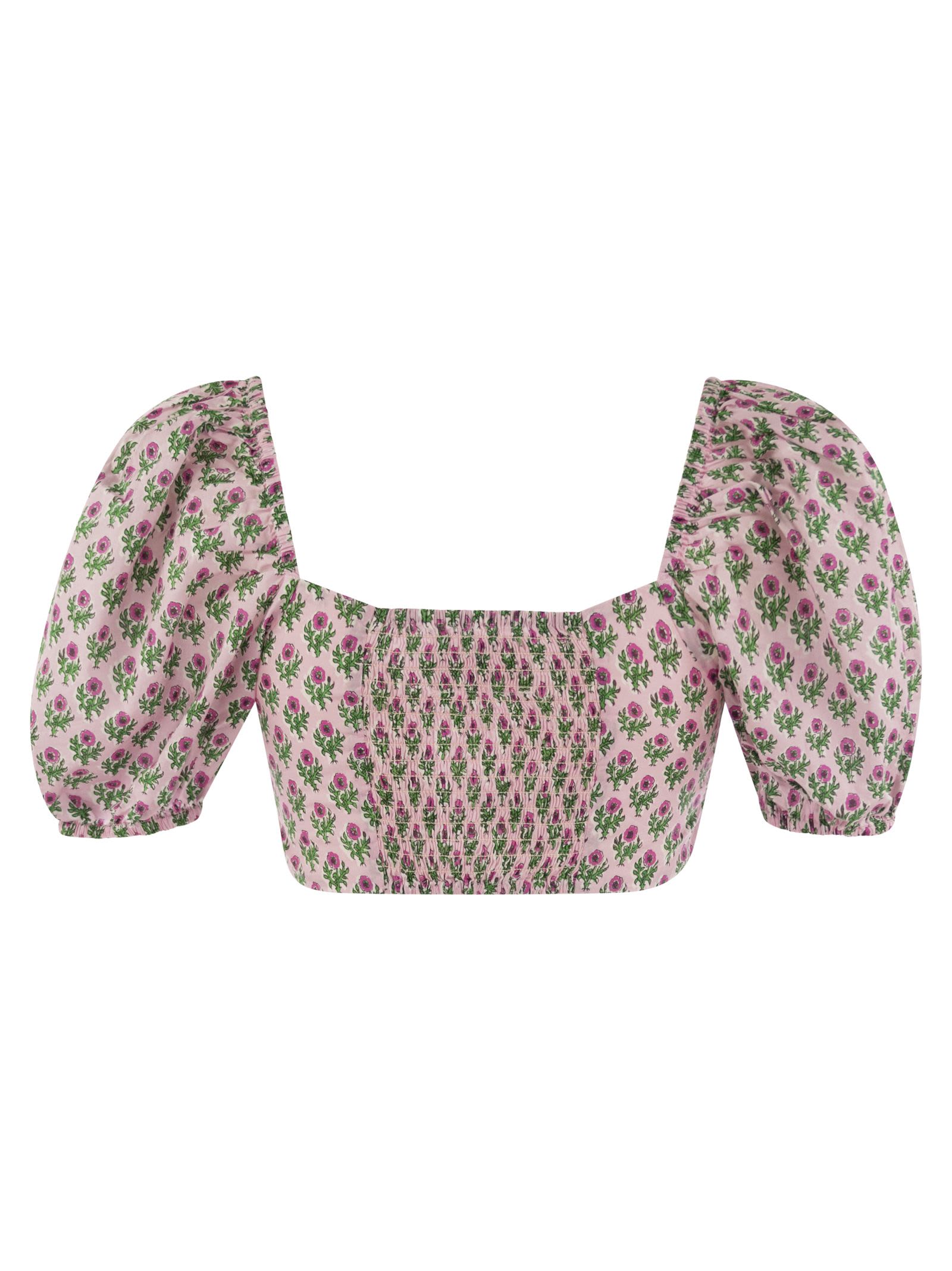 Shop Mc2 Saint Barth Crop Top With Floral Print In Pink