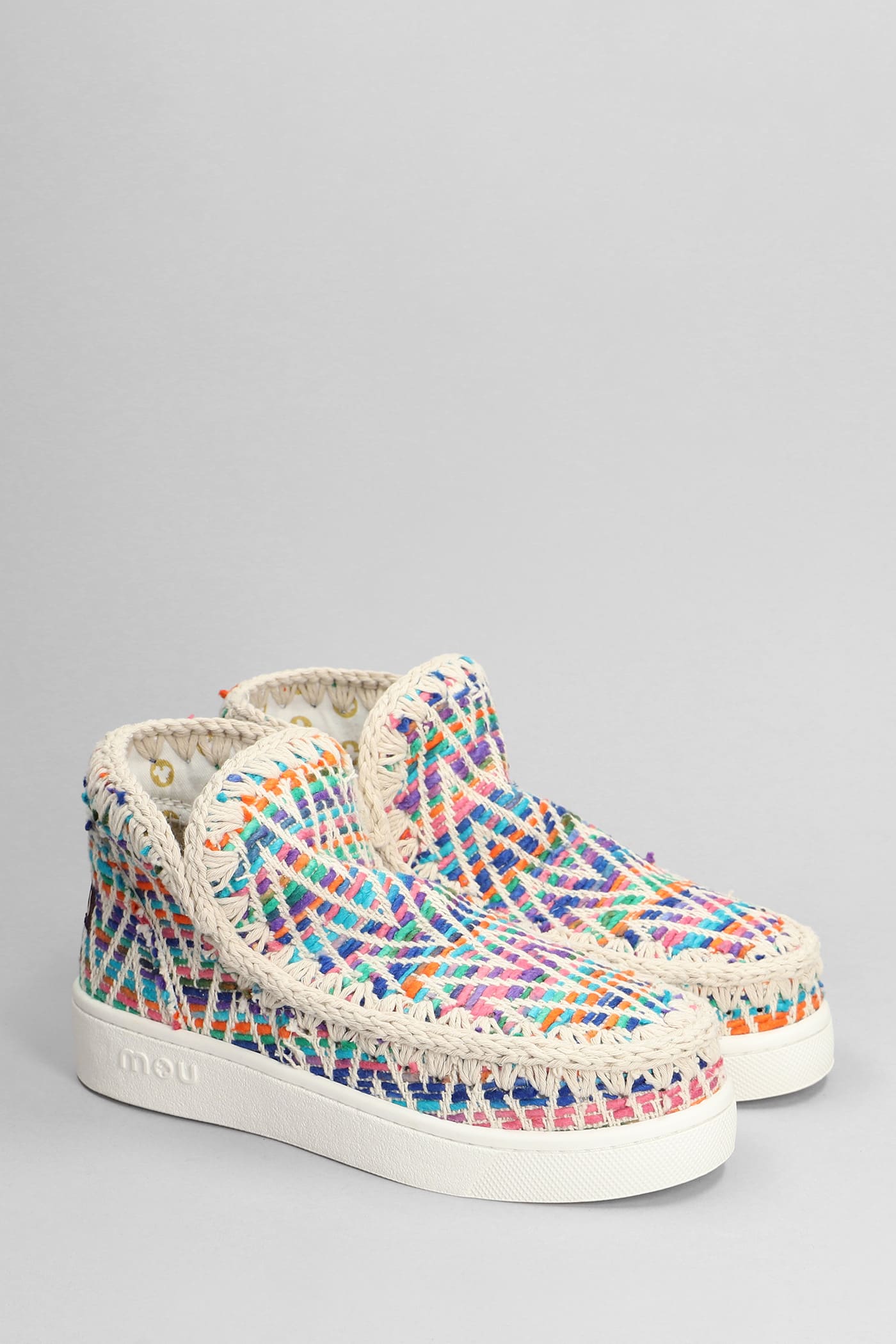 Shop Mou Eskimo Sneaker Low Heels Ankle Boots In Multicolor Synthetic Fibers