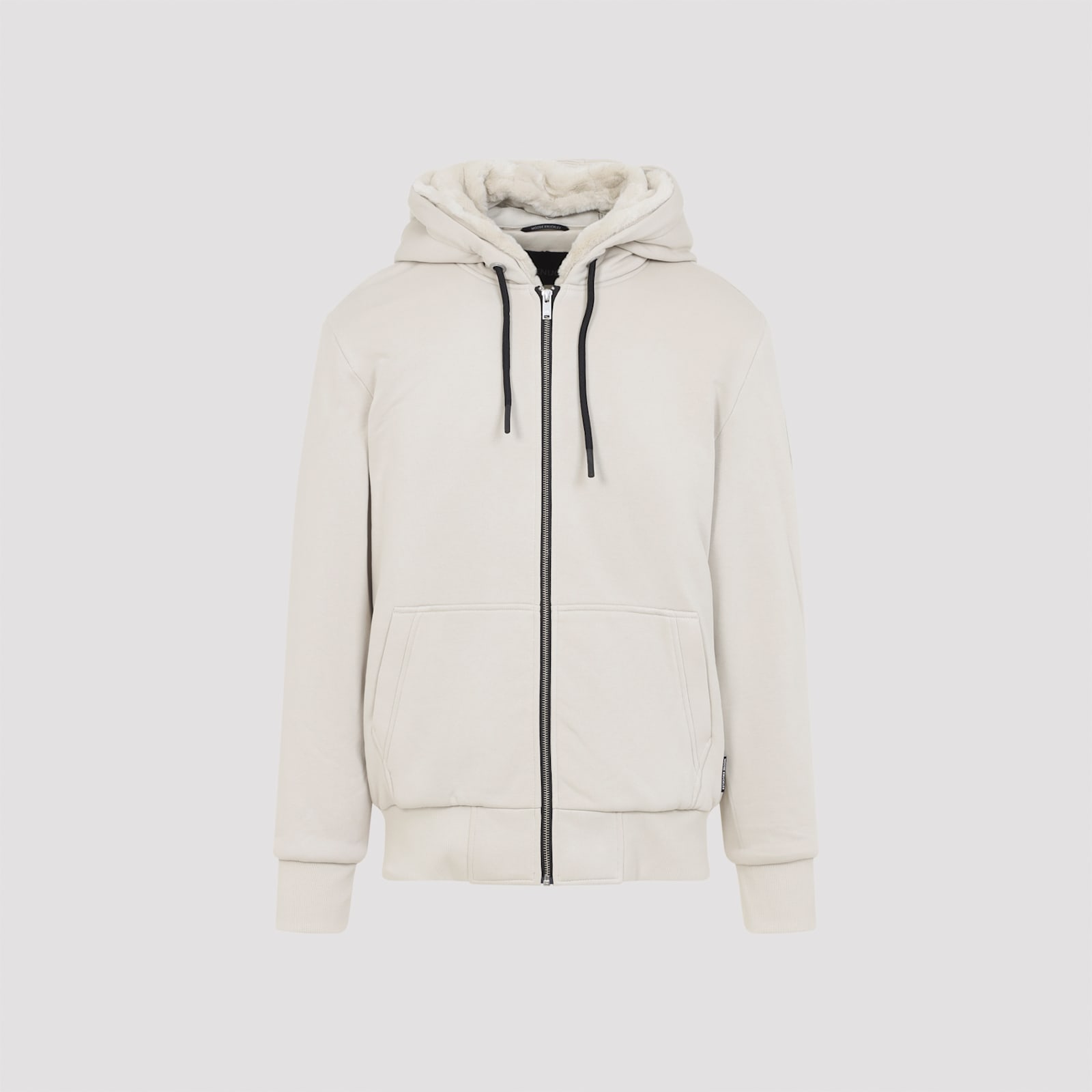 Moose Knuckles Logo Motif Plaque Zipped Hoodie In Neutral