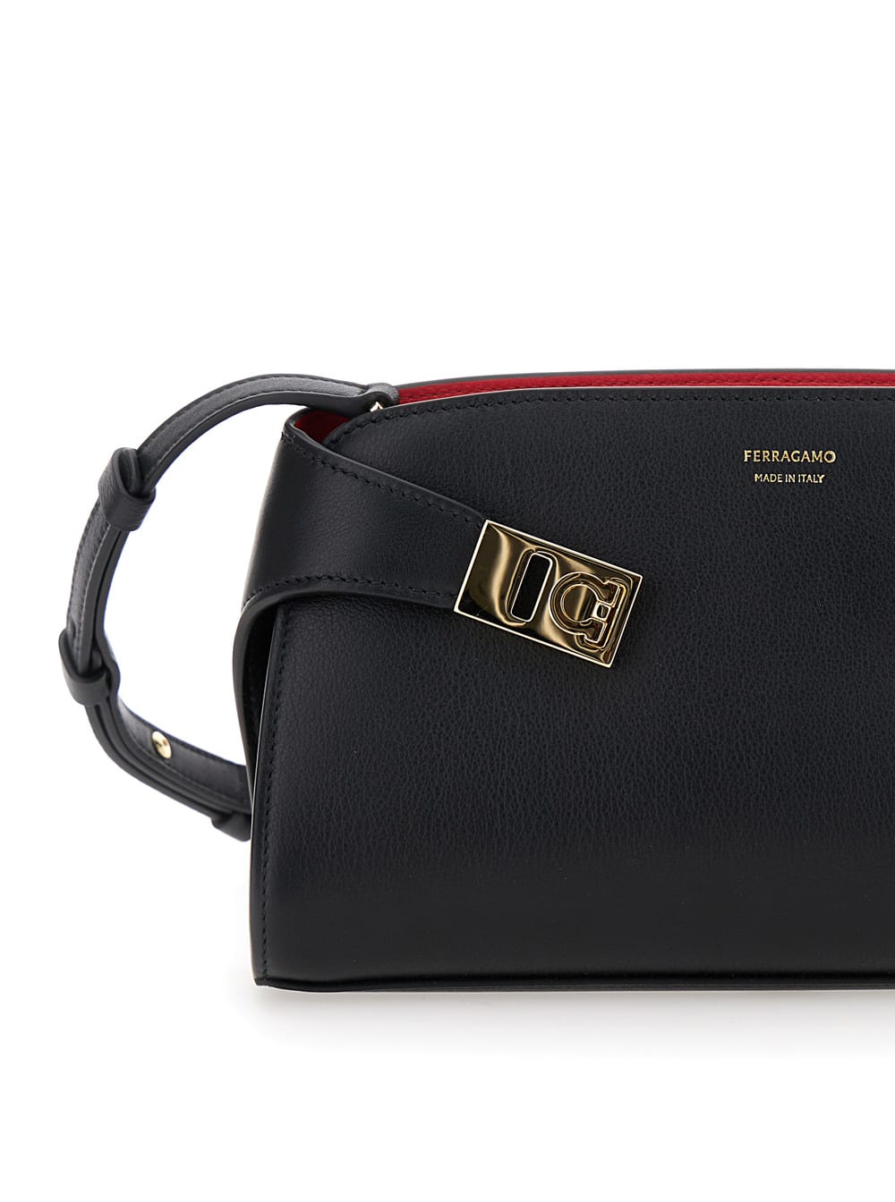 Shop Ferragamo Hug Black Crossbody Bag With Gancini Buckle In Leather Woman