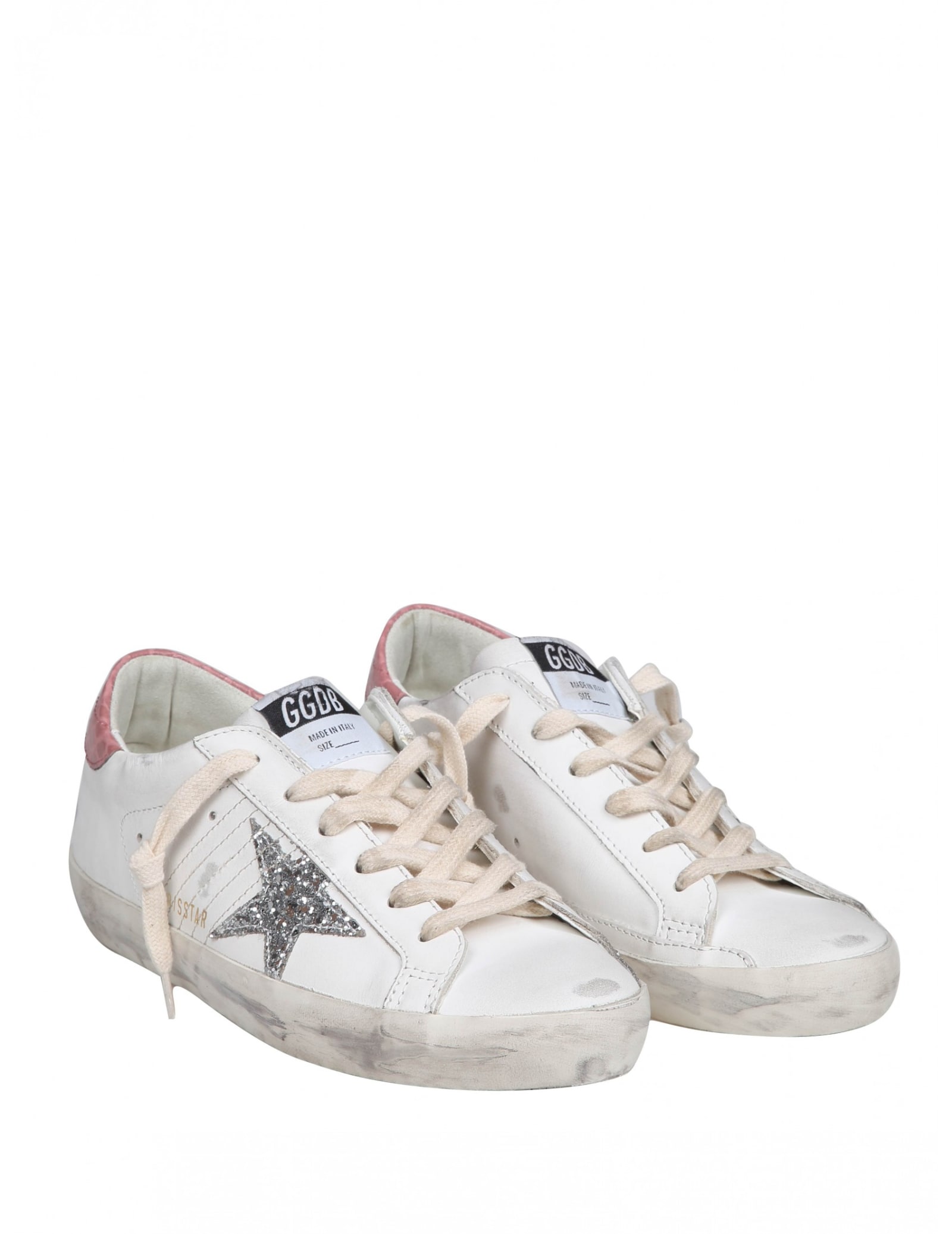 Shop Golden Goose Super Star Sneakers In White/pink Leather In White/silver