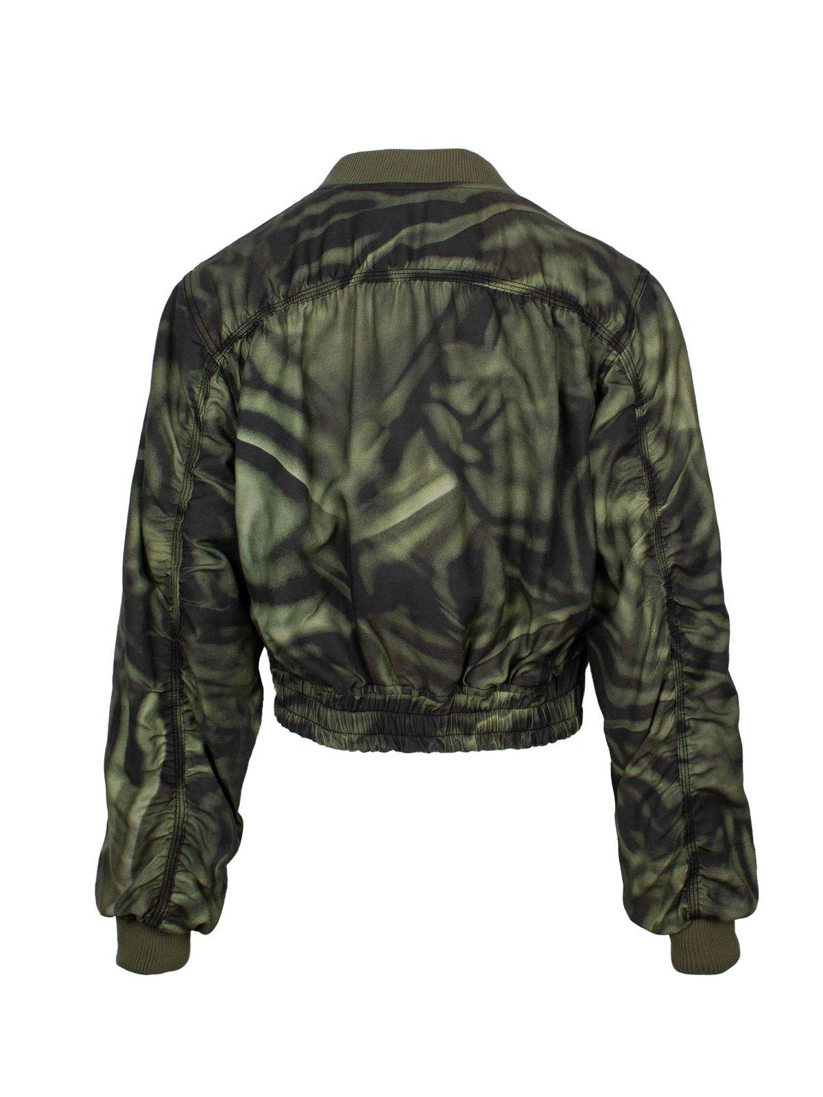 Shop Diesel G-khlow Abstract-printed Cropped Bomber Jacket In Military