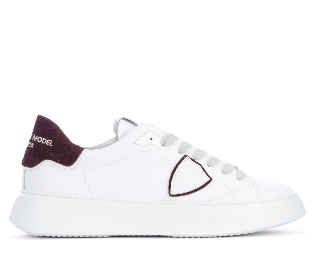Philippe Model Temple White And Burgundy Red Sneaker