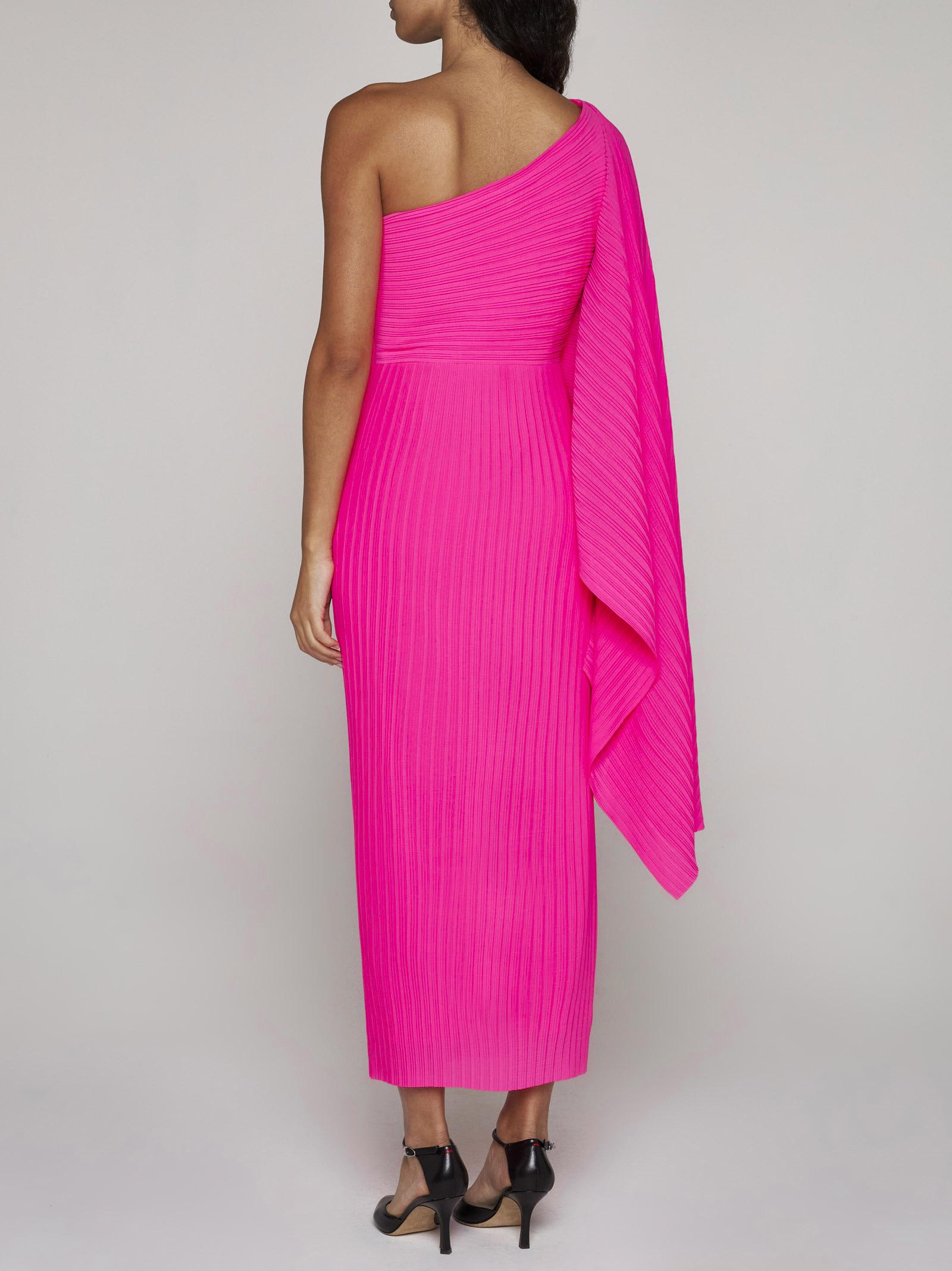 Solace London Lenna Pleated Crepe Midi Dress In Hot Pink