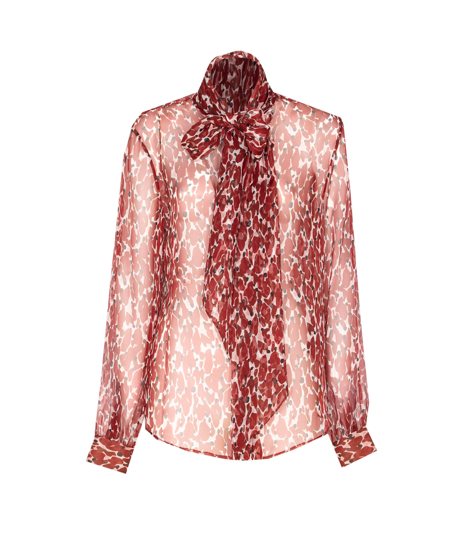 Saint Laurent Long Sleeve Sheer Blouse With Bow Detail In Burgundy