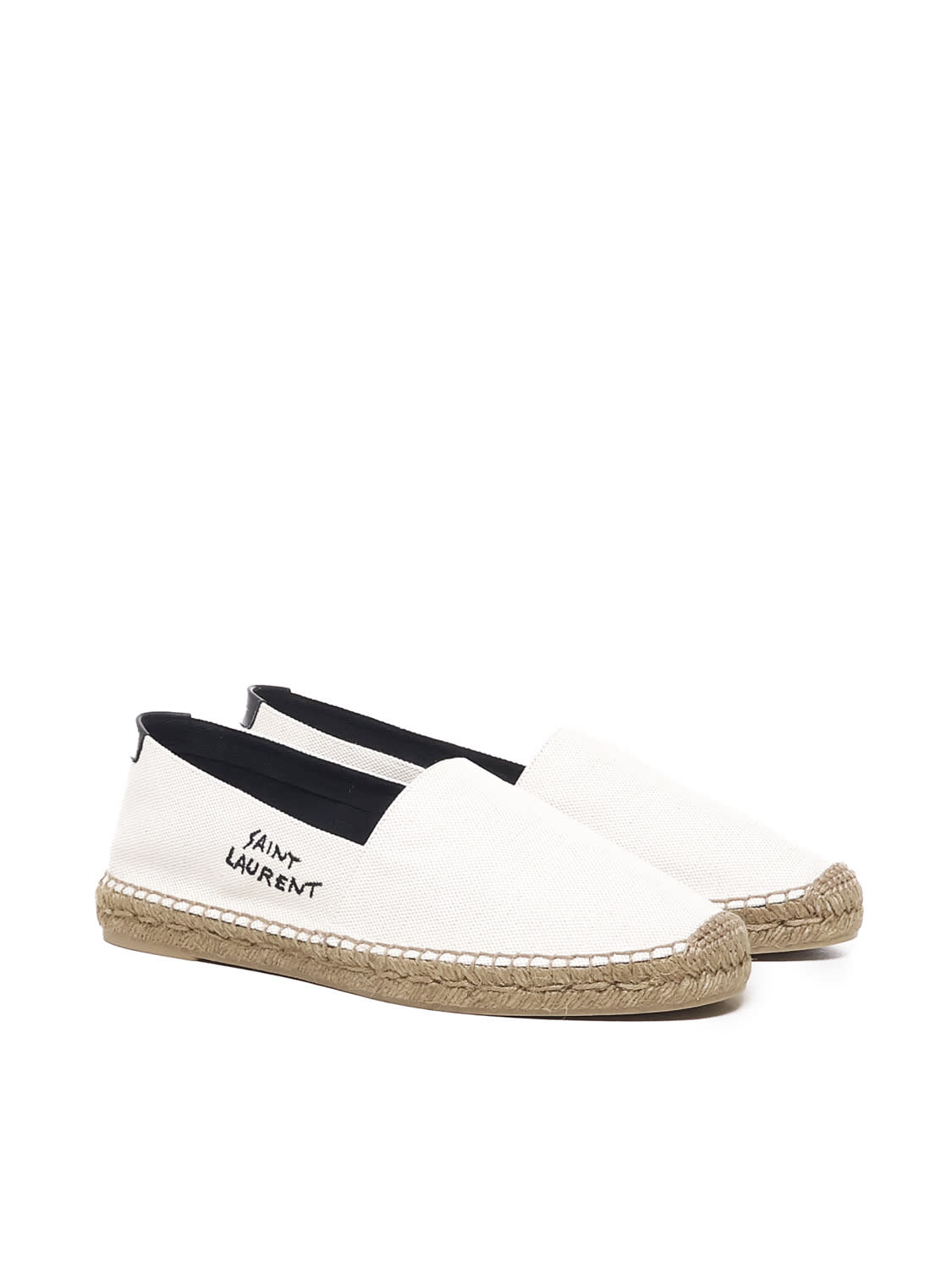 Shop Saint Laurent Canvas Espadrilles With Embroidery In Beige