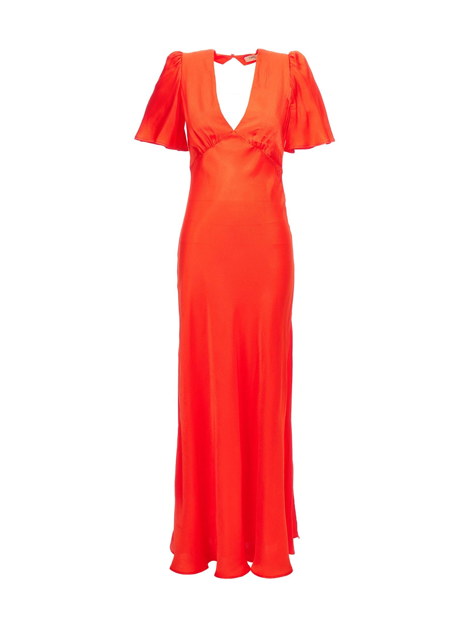 Twinset V Neck Short Sleeves Long Dress In Orange