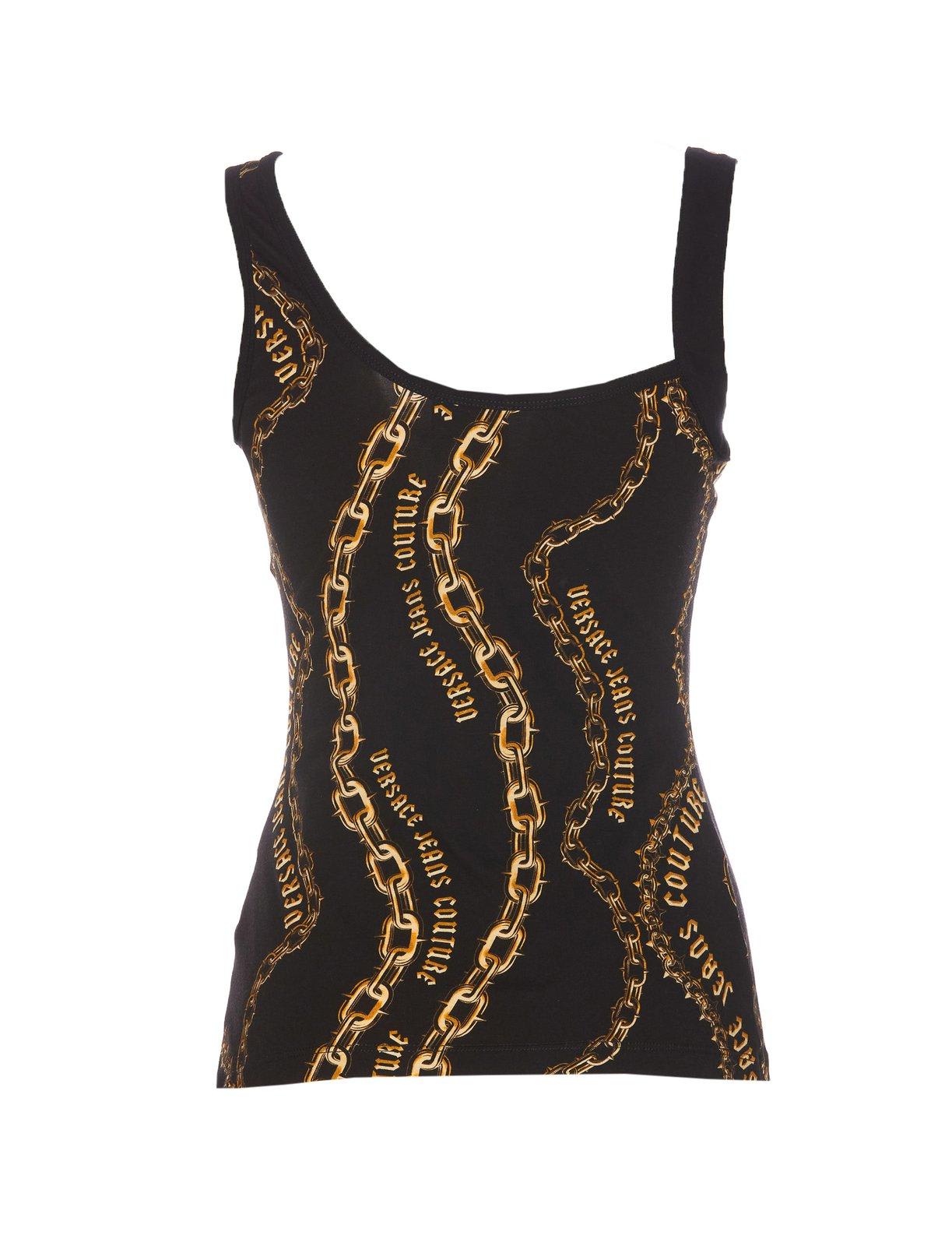 Shop Versace Jeans Couture Chain-printed Sleeveless Top In Black