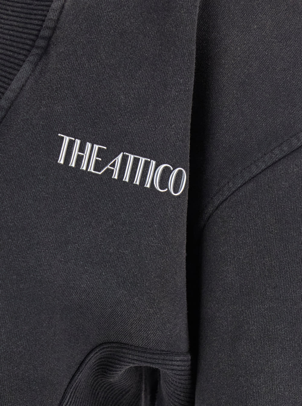 Attico Grey Mini Dress With V Neck And Logo Lettering On The Front In Gray