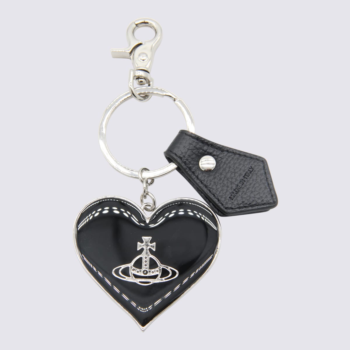 Vivienne Westwood Black Veg Rain Orb Heart Key Ring In Black Veg Grain