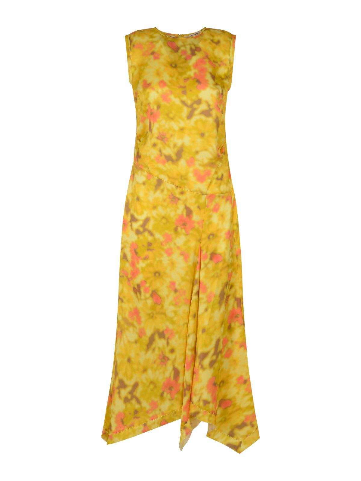 Shop Acne Studios All-over Floral Printed Dress In Yellow