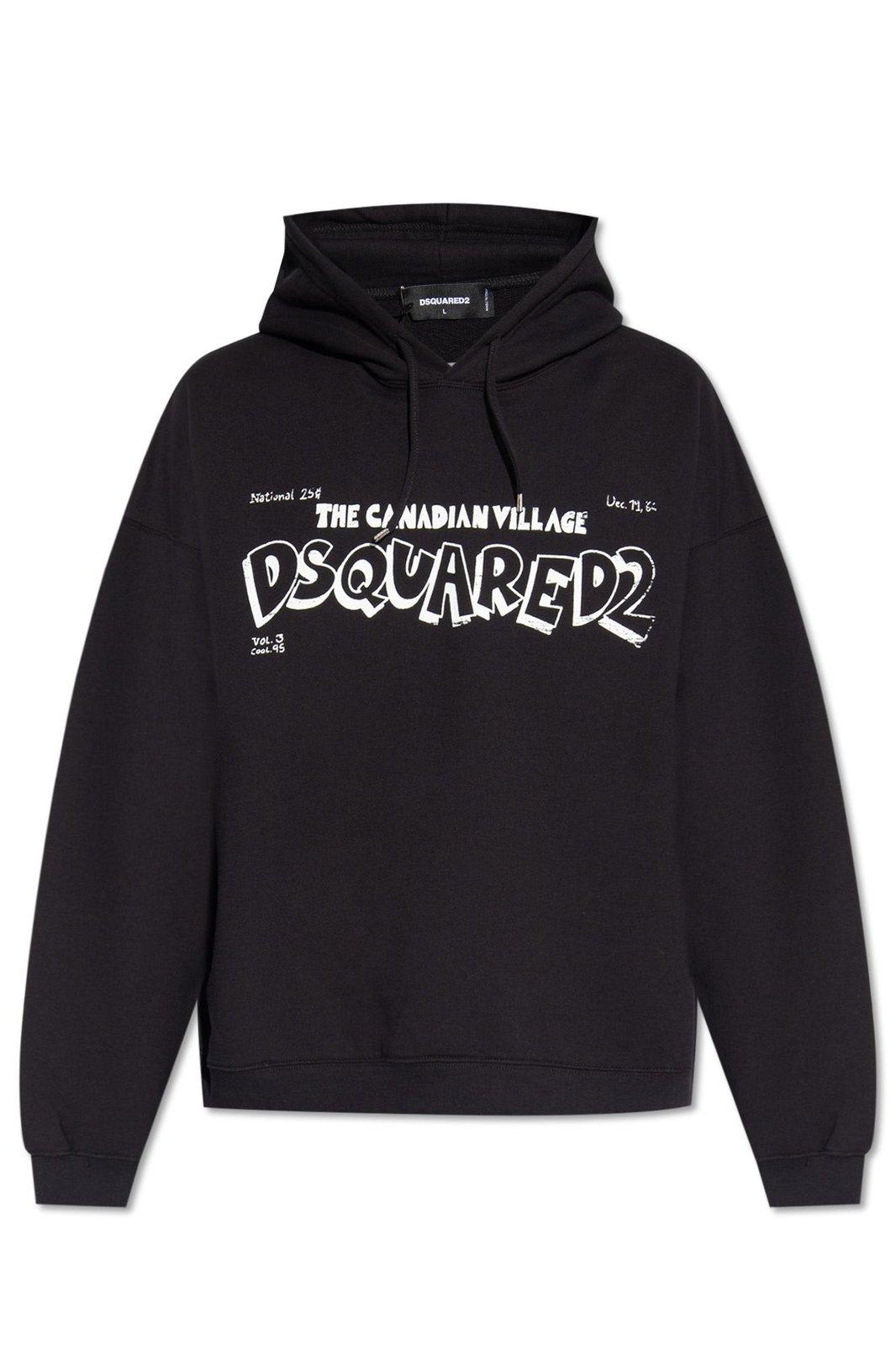 Shop Dsquared2 Logo Printed Drawstring Hoodie In Nero