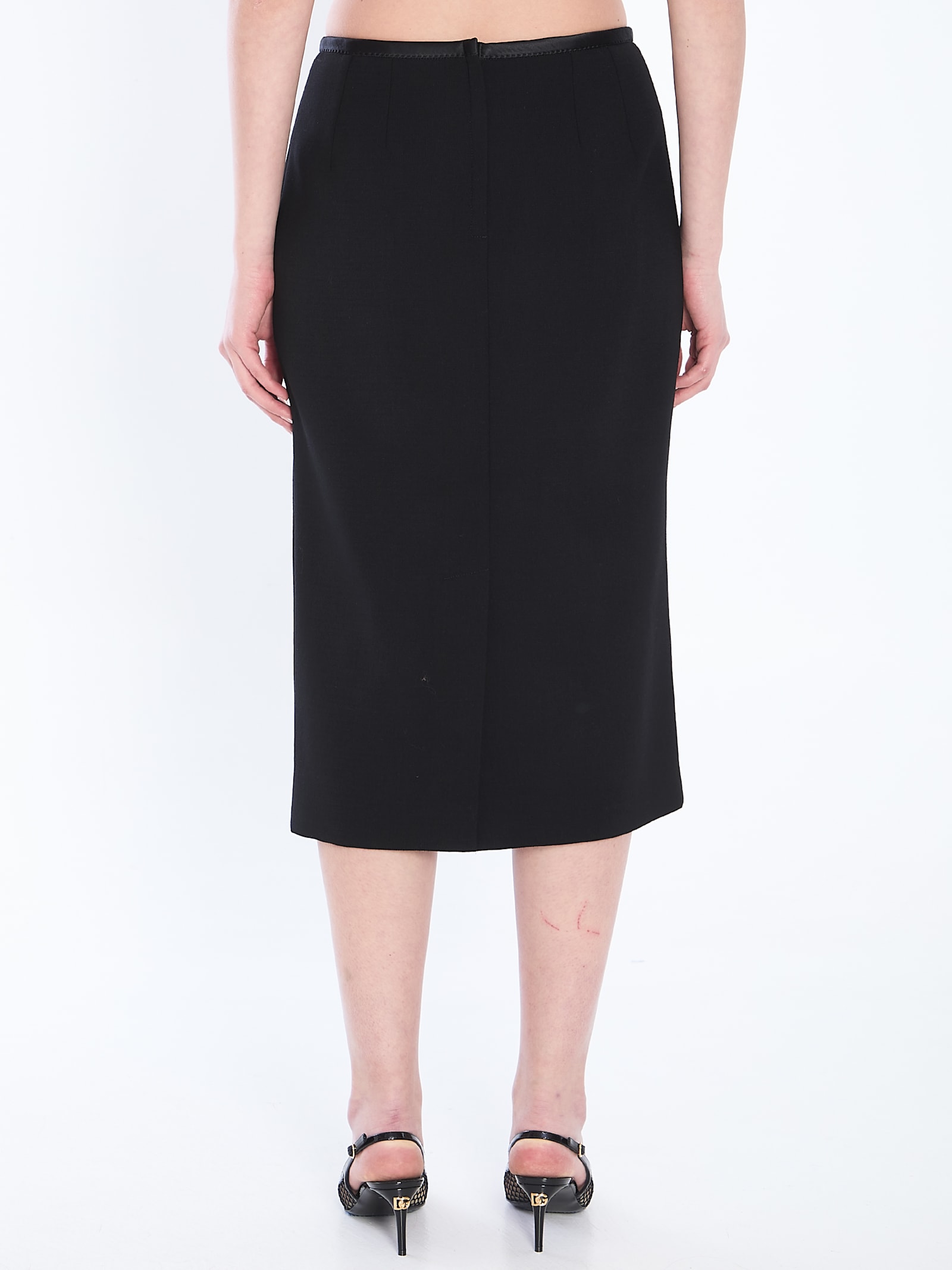 Dolce & Gabbana Gabardine Virgin-wool Midi Skirt In Nero