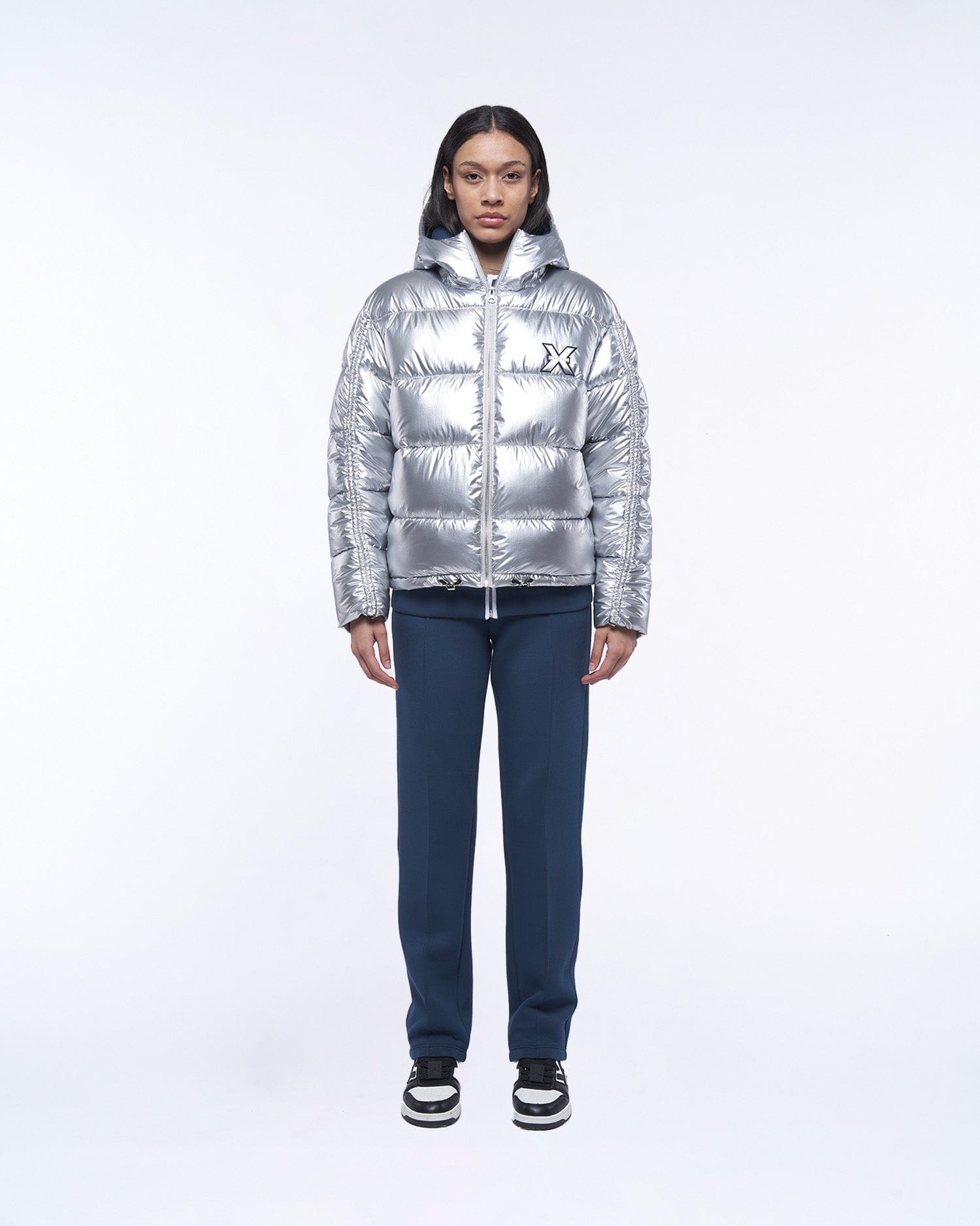 Shop John Richmond Padded Down Jacket With Logo In Grigio