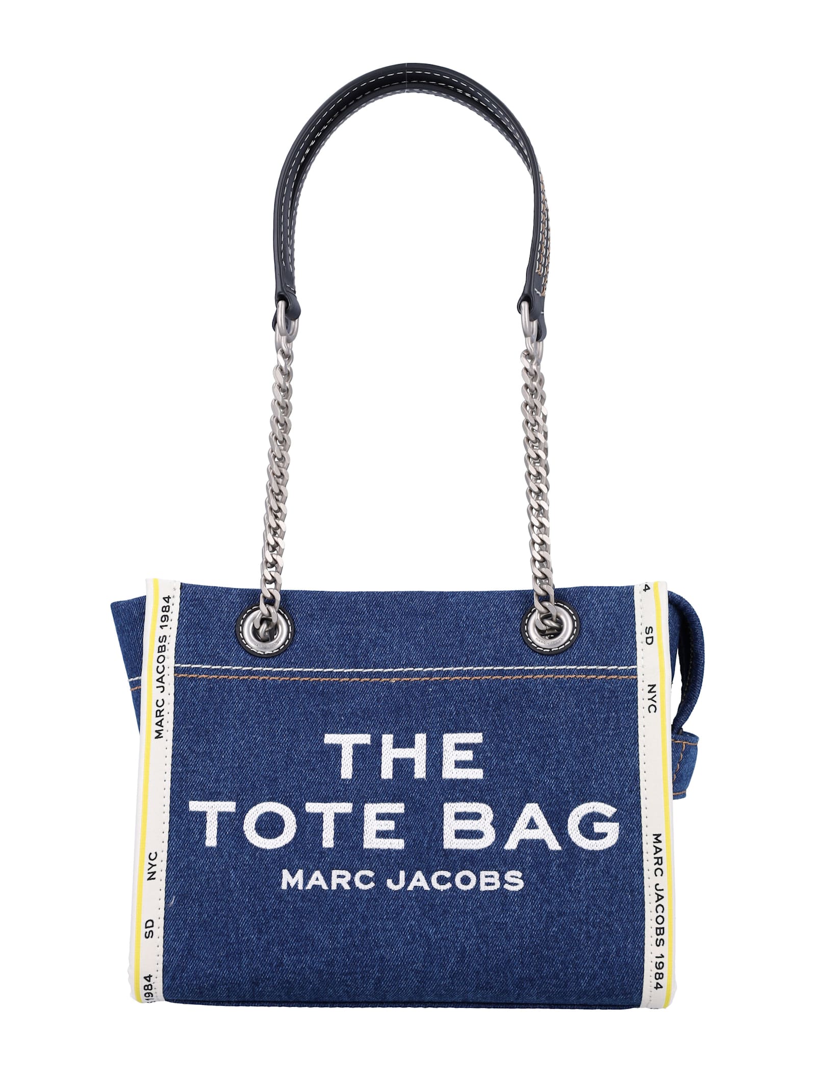 Shop Marc Jacobs The Denim Chain Small Tote Bag In Dark Wash