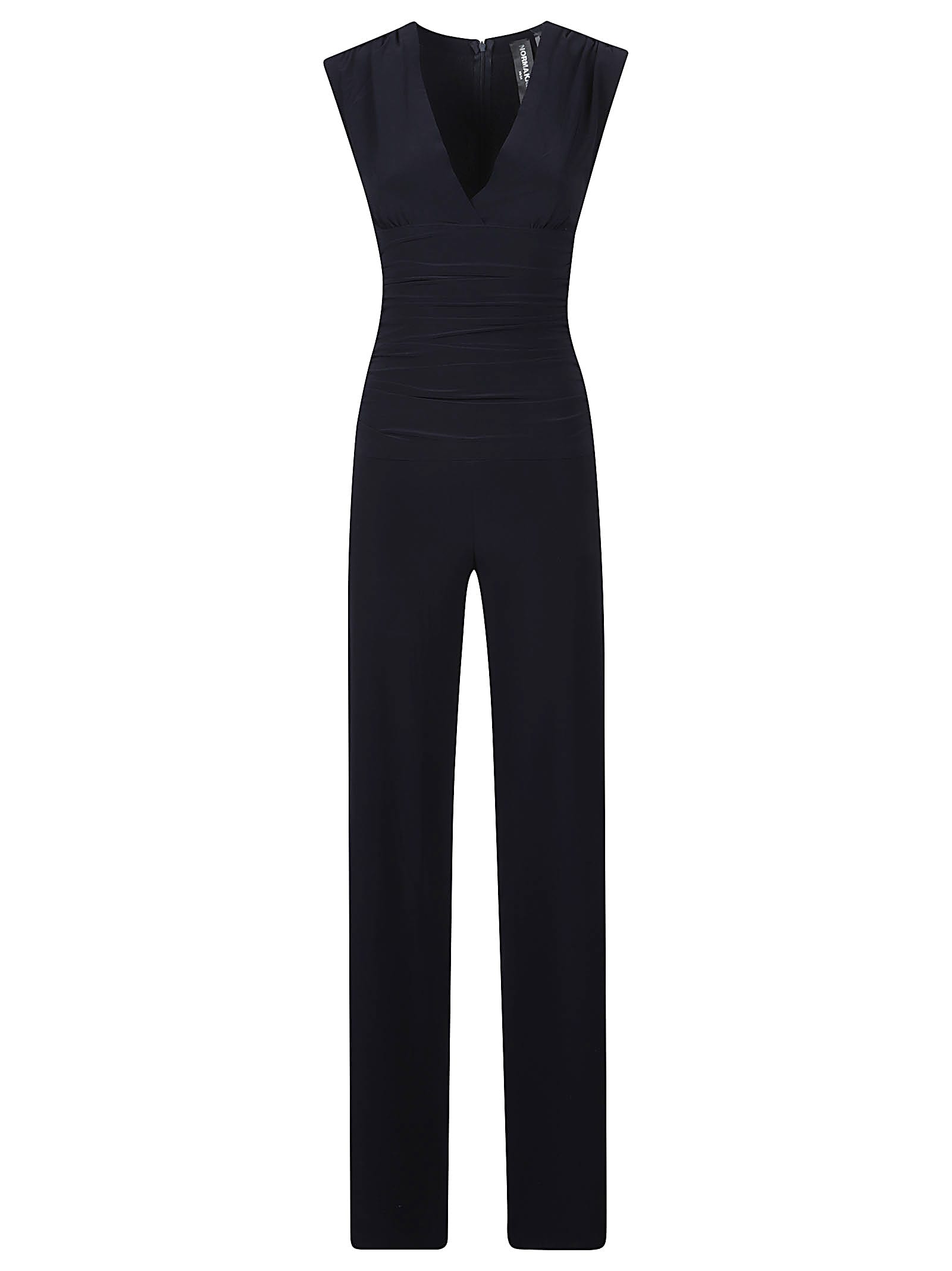 Sleeveless V Neck Shirred Waist Jumpsuit
