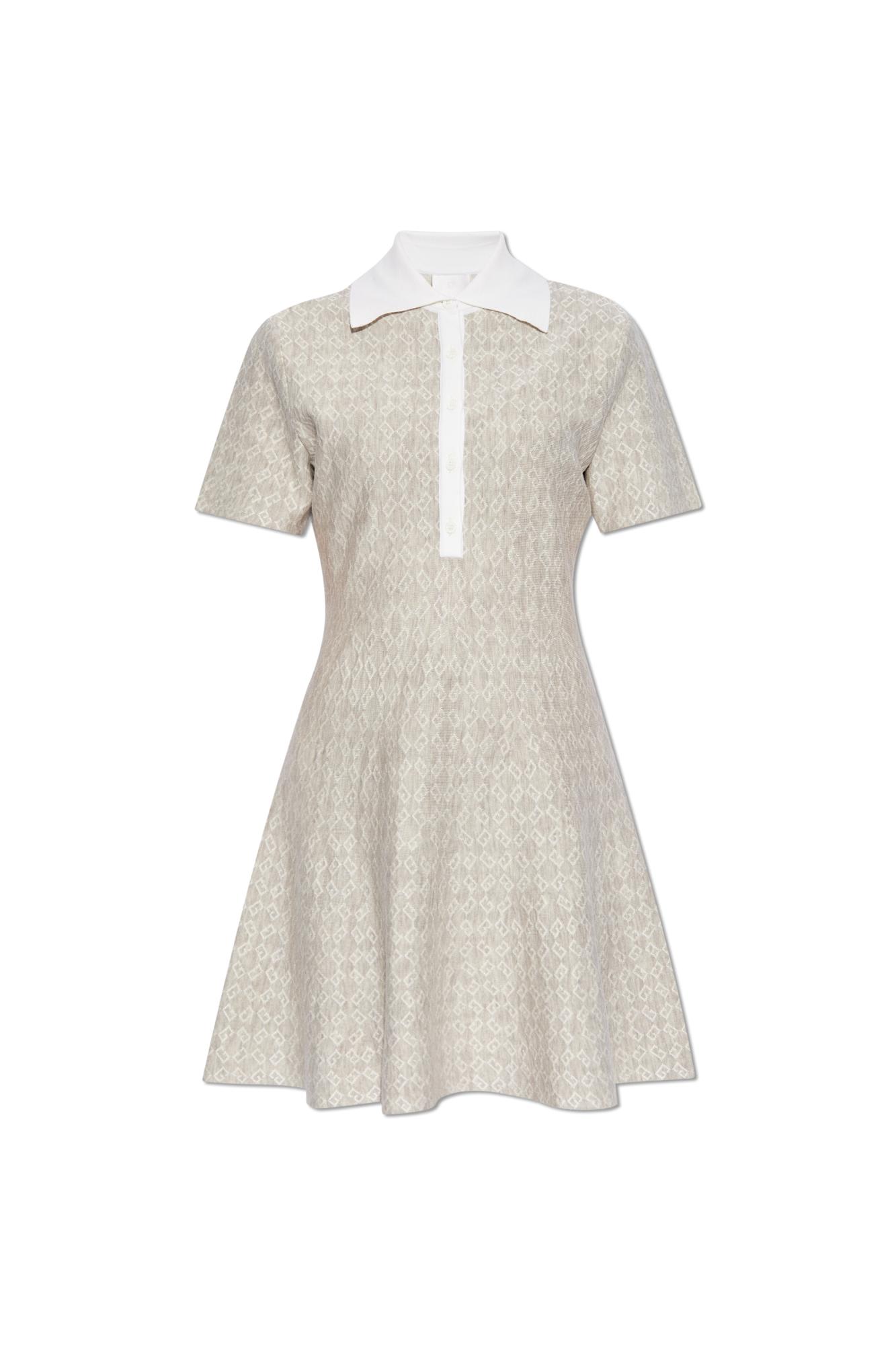 Givenchy Womens Beige Monogram Polo-collar Stretch-wool Blend Mini Dress In Beige