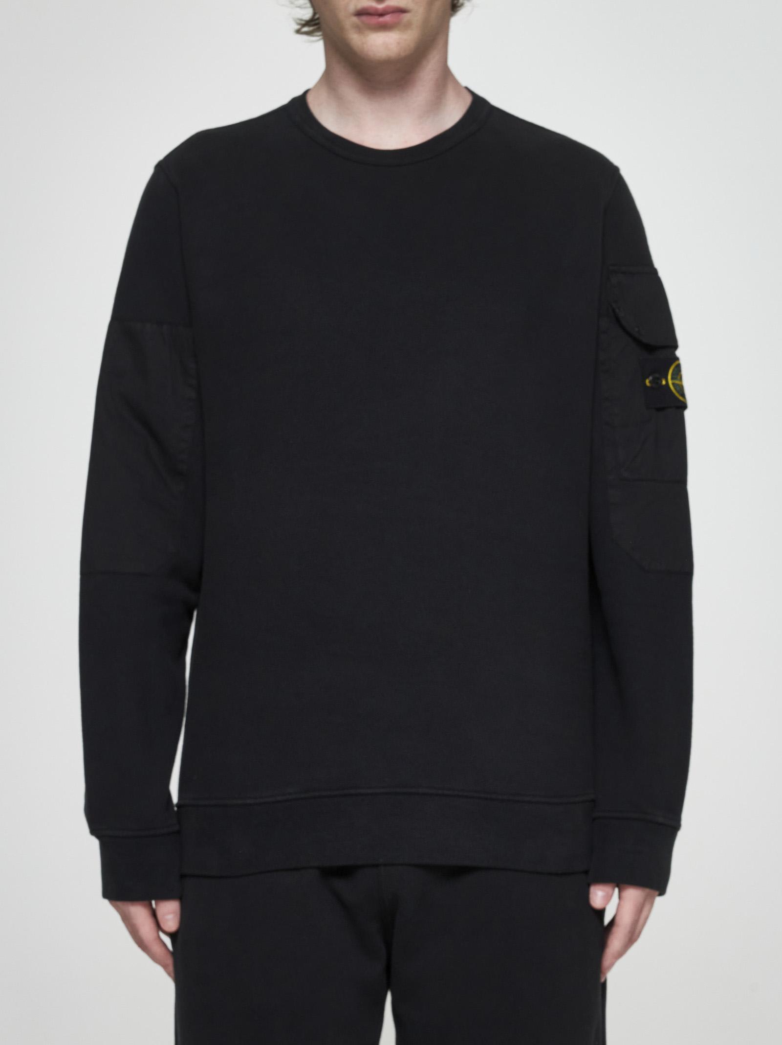 Shop Stone Island Sleeve-pocket Cotton Sweatshirt In Nero