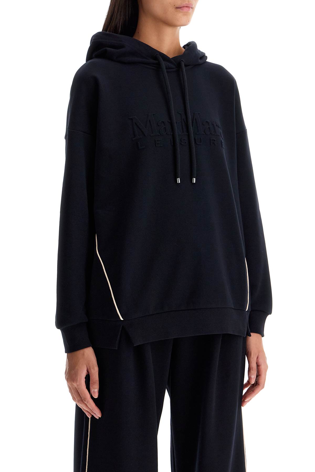 Shop Max Mara Hooded Sweatshirt With Piping In Blu (black)