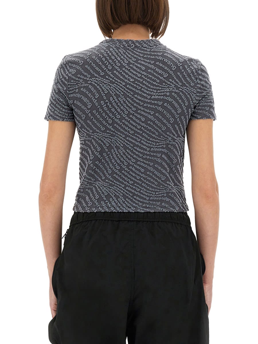 Alexander Wang T T By Alexander Wang Fitted T-shirt With All-over Logo Print In Gray