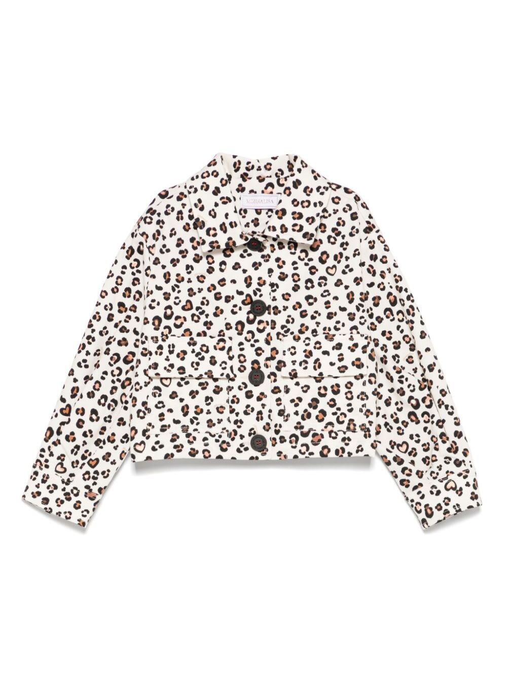 Monnalisa Jacke Aus Gabardine Mit Animal-print In White